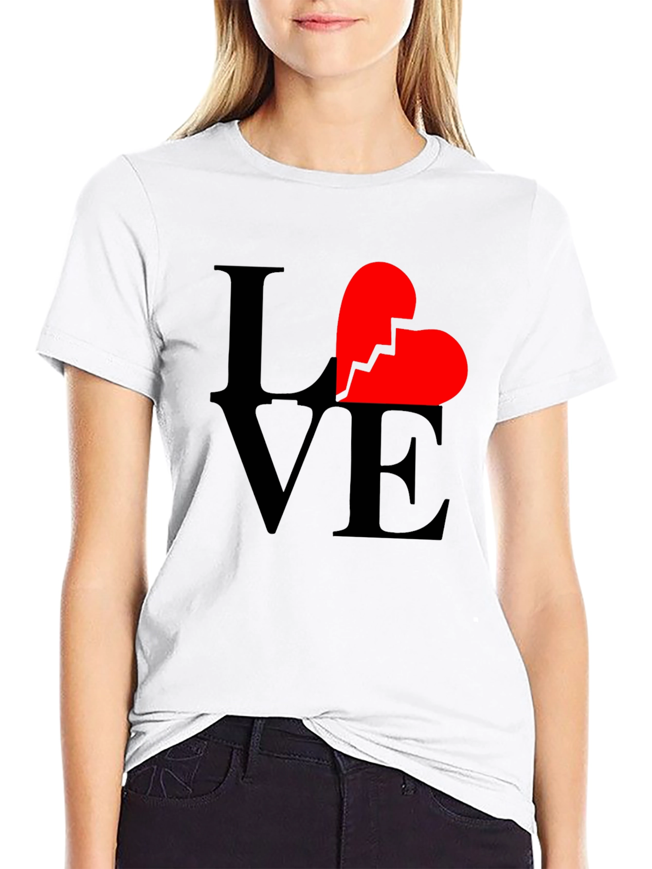 Black Broken Heart Love Graphic T-Shirt - Unisex Black Tee view 9
