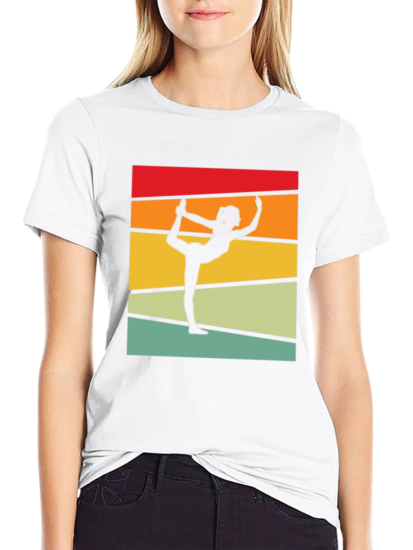 Black Yoga Pose Silhouette T-Shirt Retro Design view 9