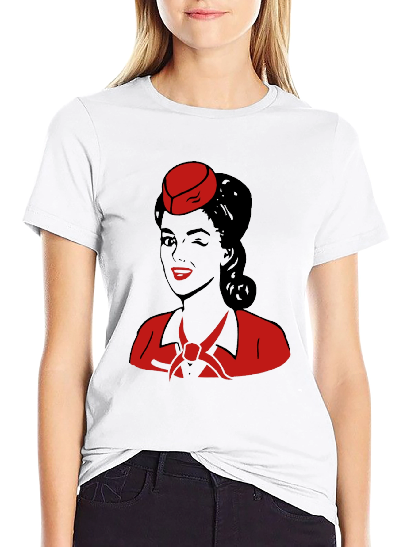 Black Retro Flight Attendant Graphic T-Shirt view 9