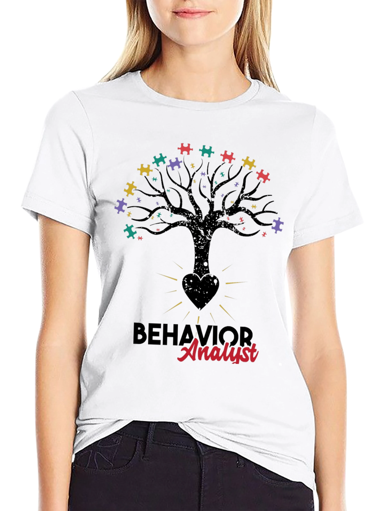 Black Behavior Analyst Tree Puzzle T-Shirt view 9