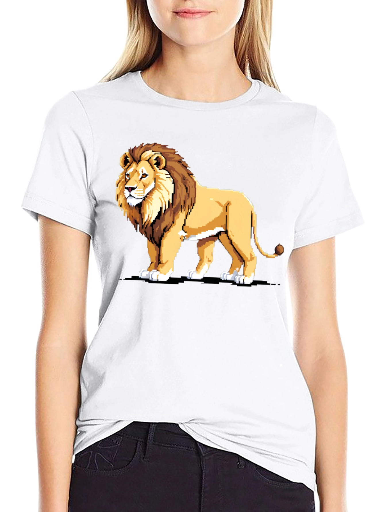 Black Pixelated Lion Graphic Tee - Black view 9
