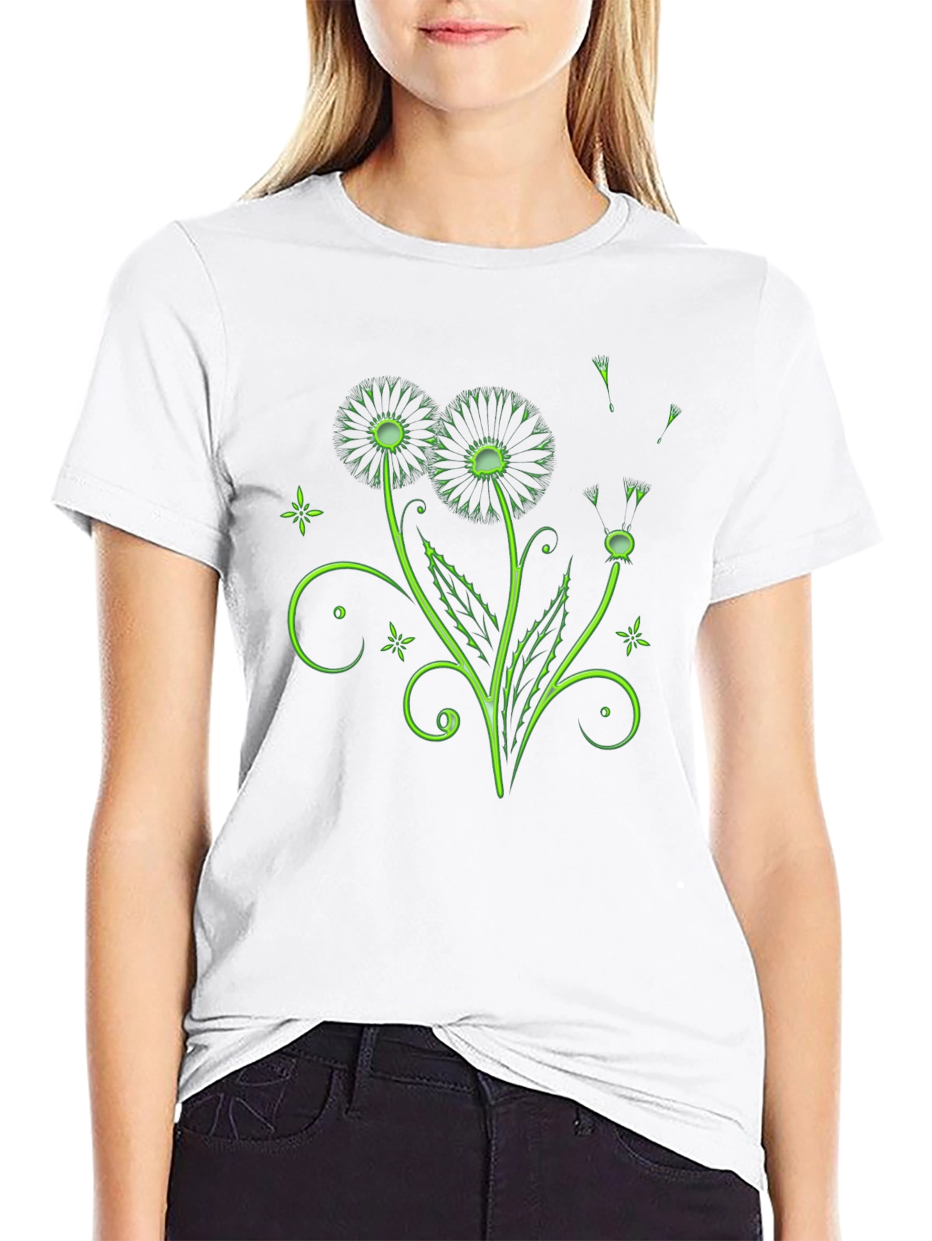 Black Neon Dandelion Graphic Black T-Shirt view 9