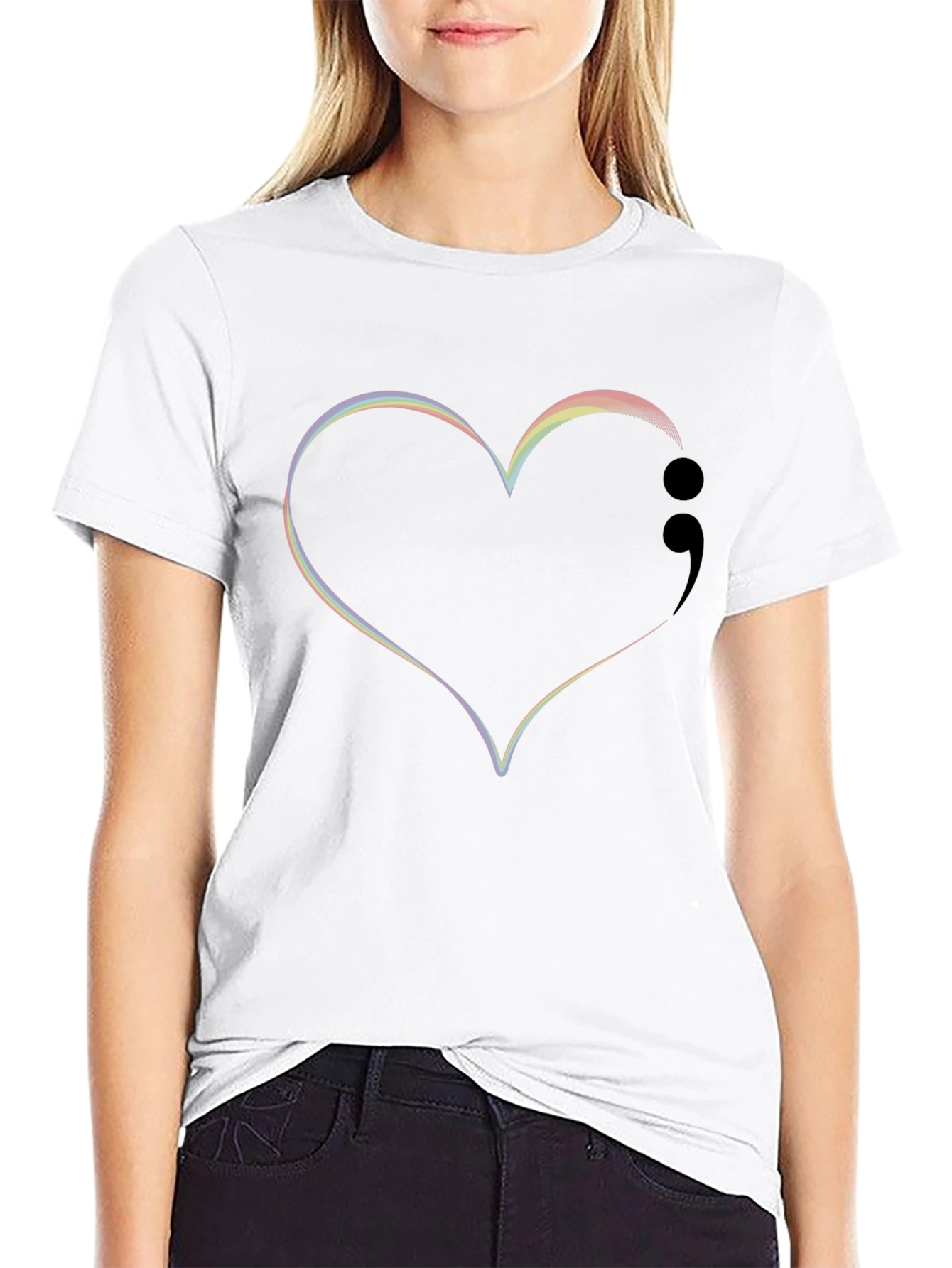 Black Heart Semicolon Rainbow T-Shirt view 9