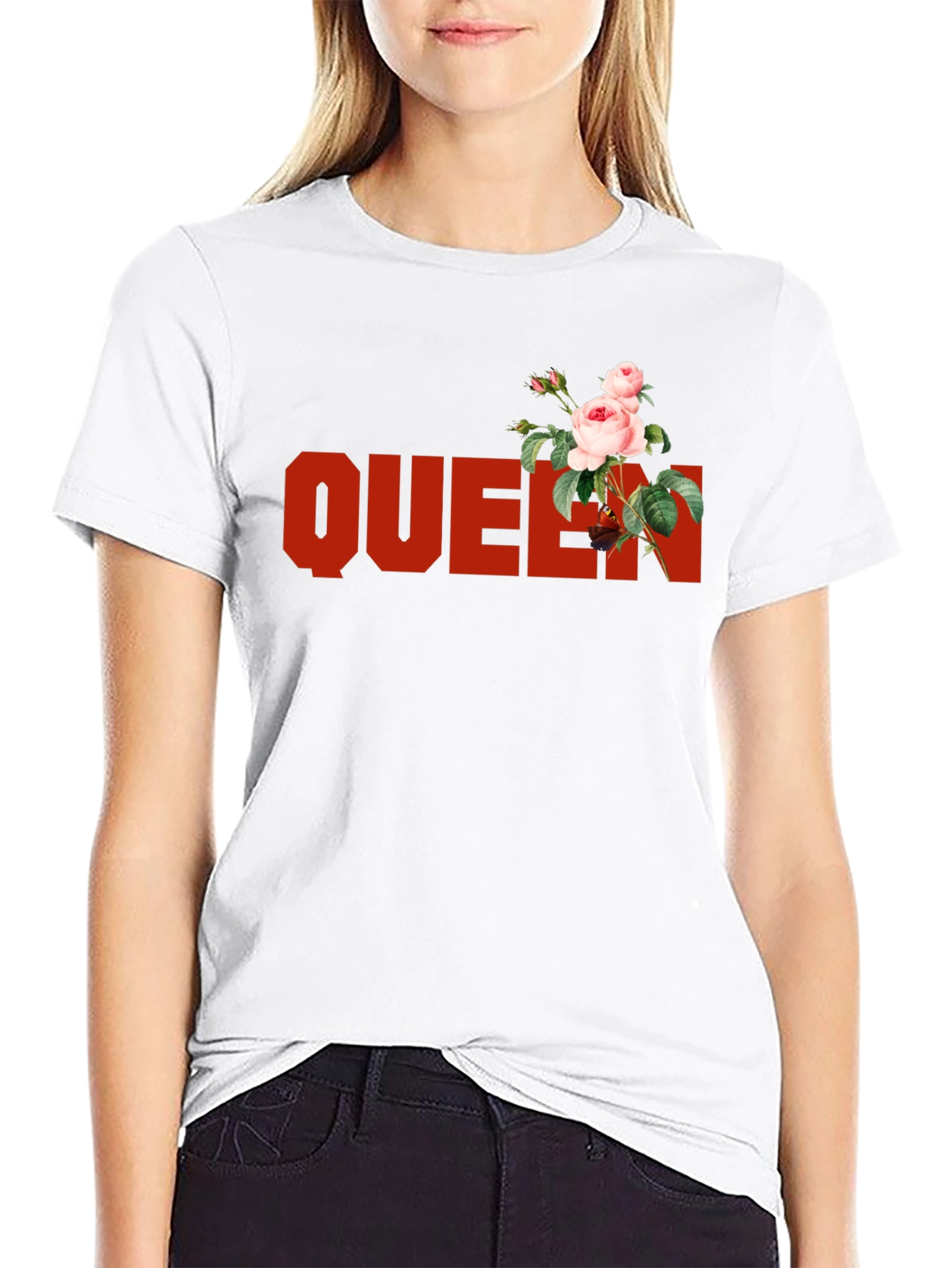 Black Queen Rose Graphic Tee - Black Cotton T-Shirt view 9