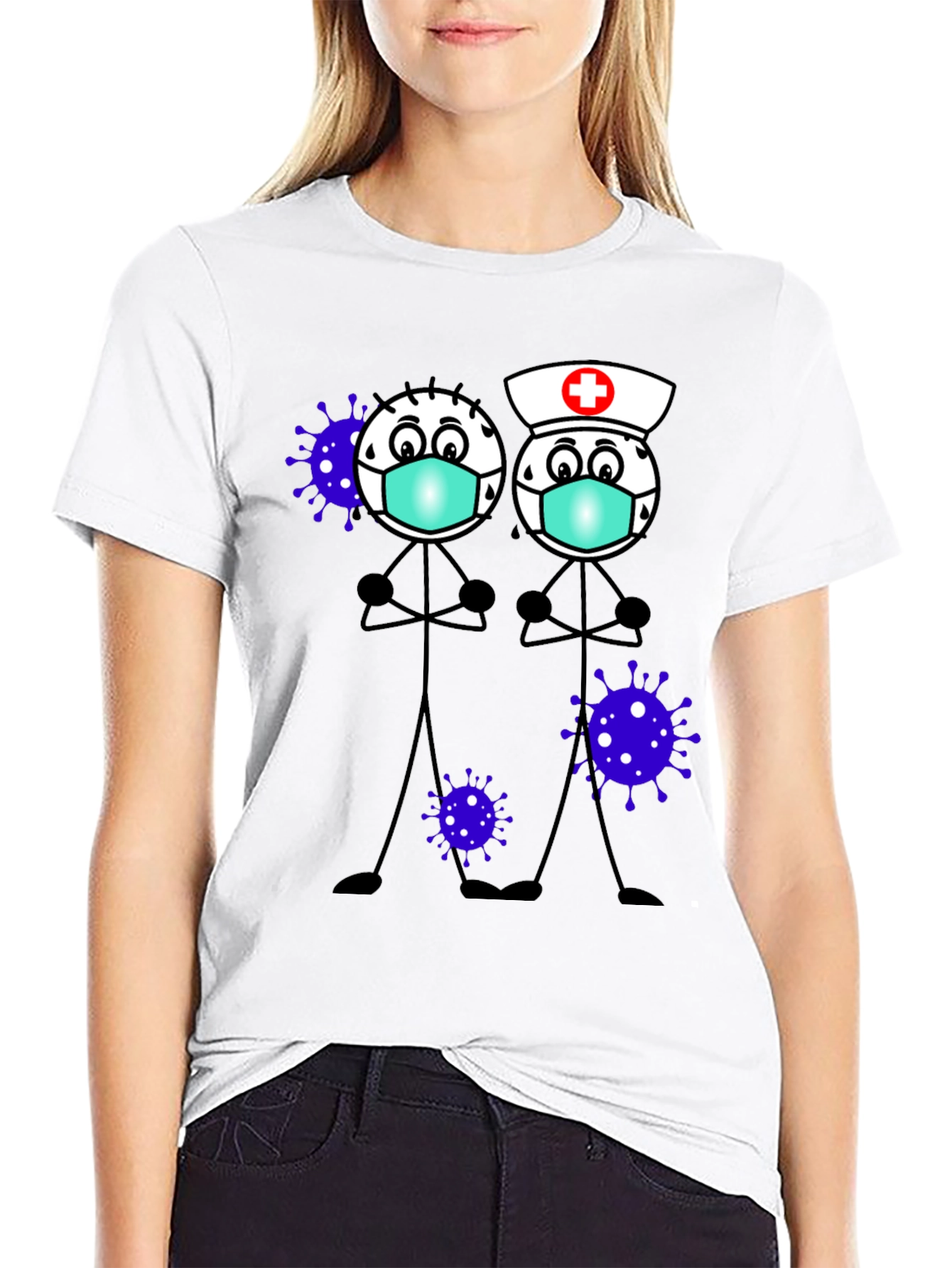 Black Cartoon Stick Figures with Mask T-Shirt view 9