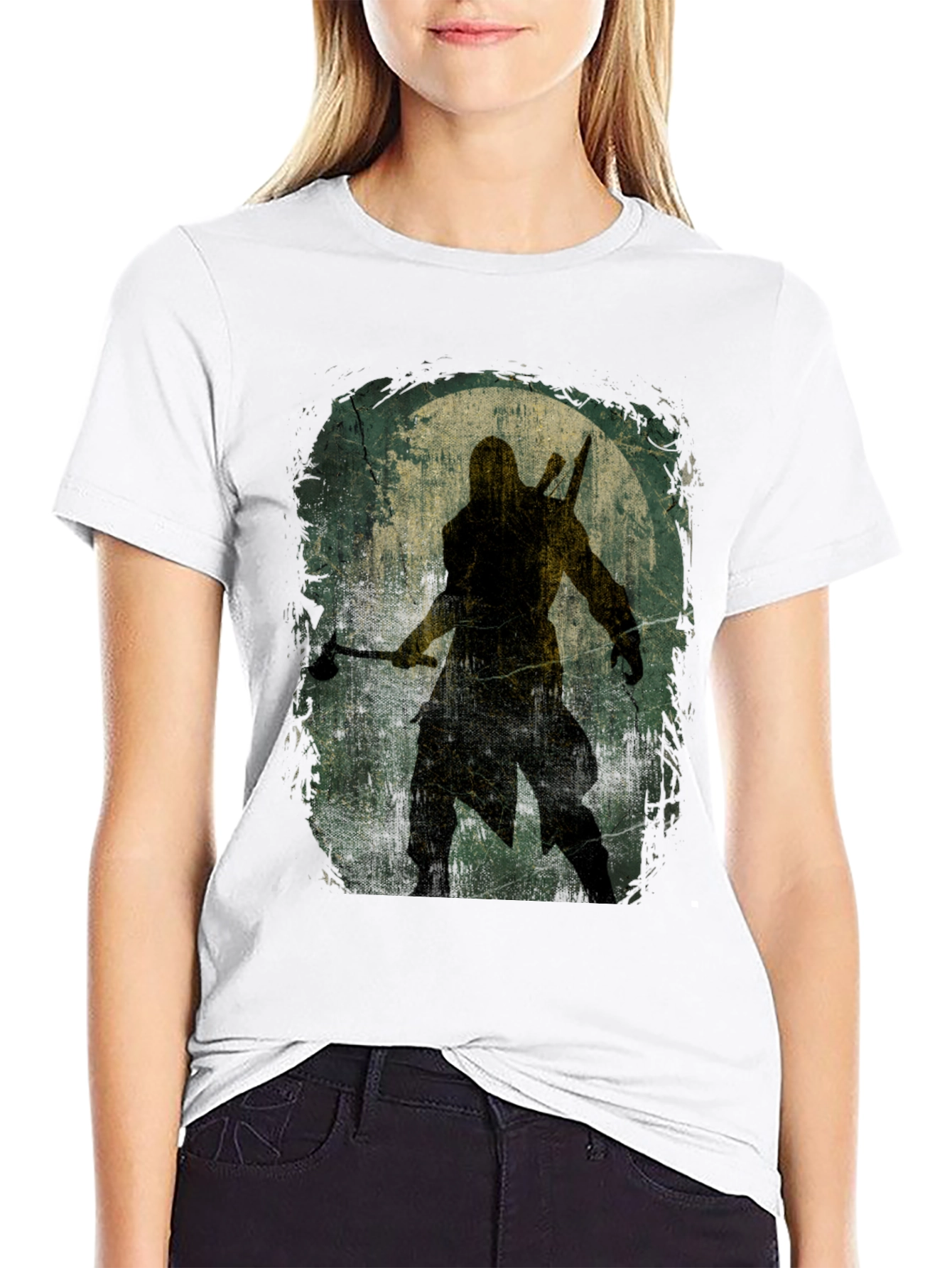 Black Warrior Silhouette Graphic Tee - Black Cotton T-Shirt view 9