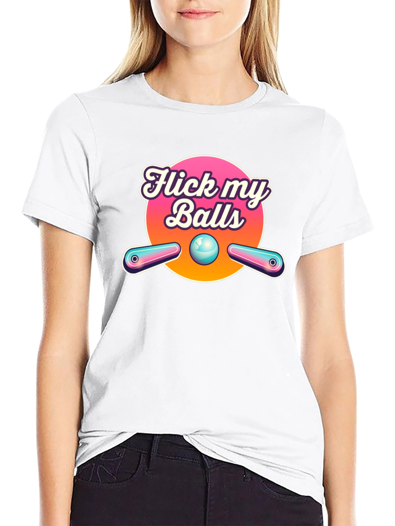 Black Flick My Balls Pinball T-Shirt - Funny Graphic Tee view 9