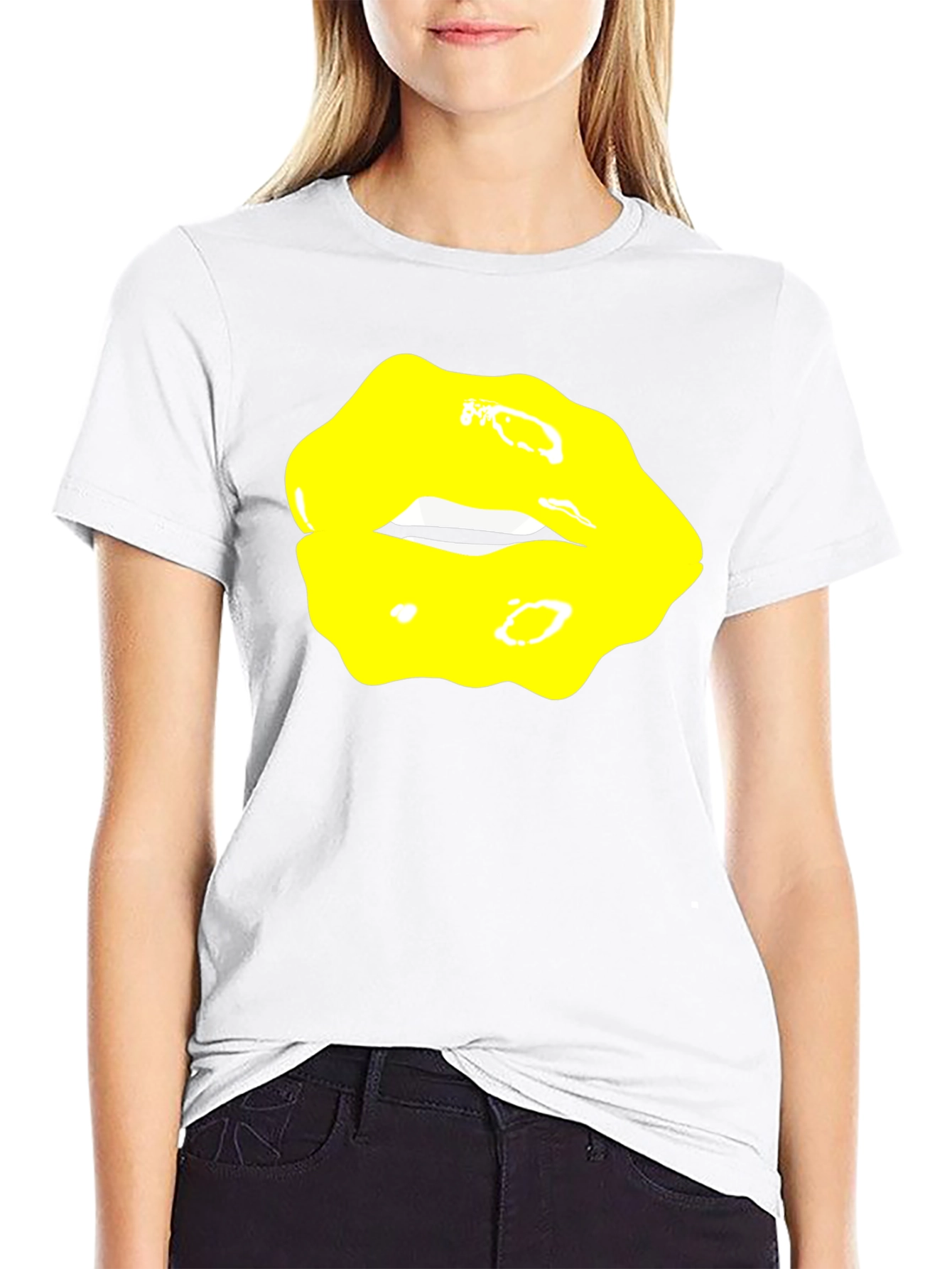Black Yellow Lips Graphic Black Tee view 9