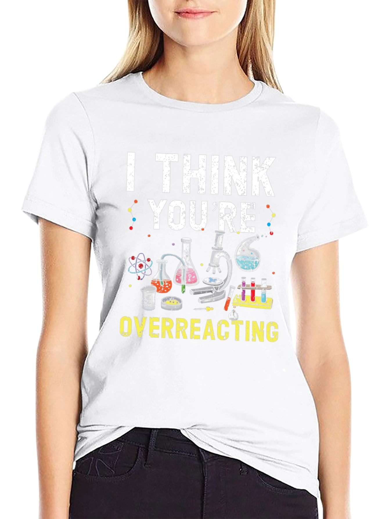 Black I Think You're Overreacting Funny Science T-Shirt view 9