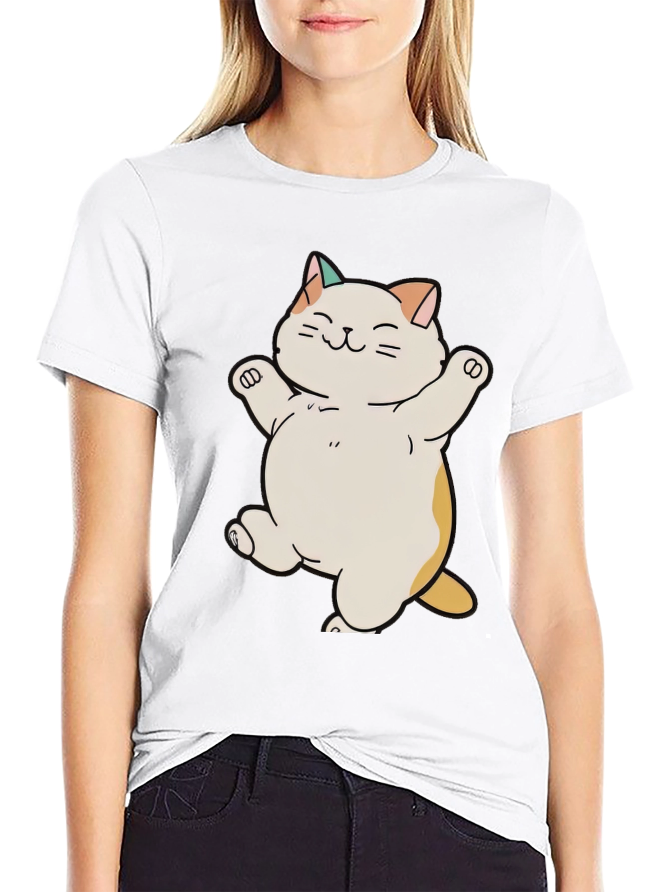 Black Cute Cat T-Shirt - Happy Cartoon Kitty Design view 9