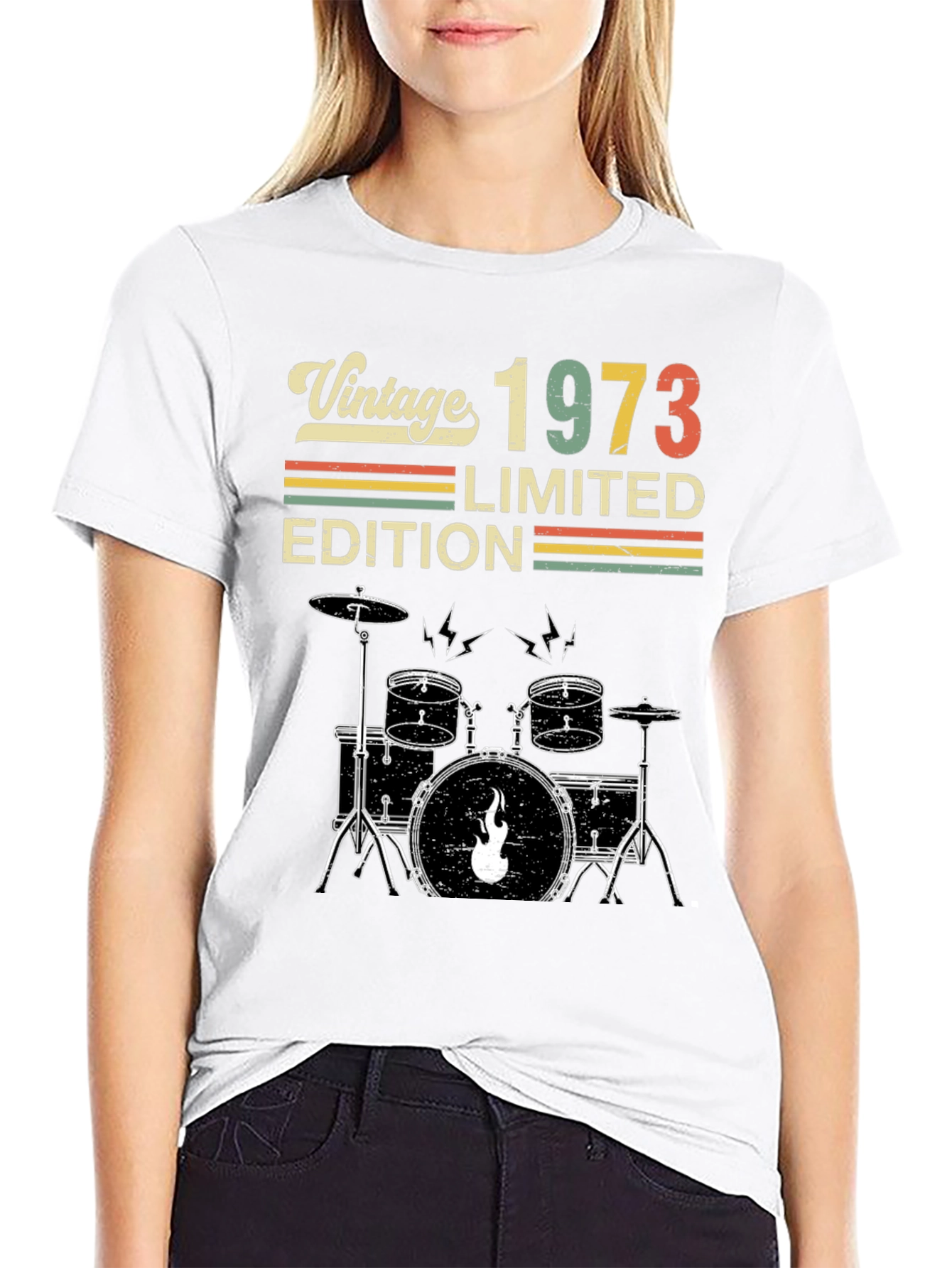 Black Vintage 1973 Limited Edition Drum Set Graphic Tee view 9
