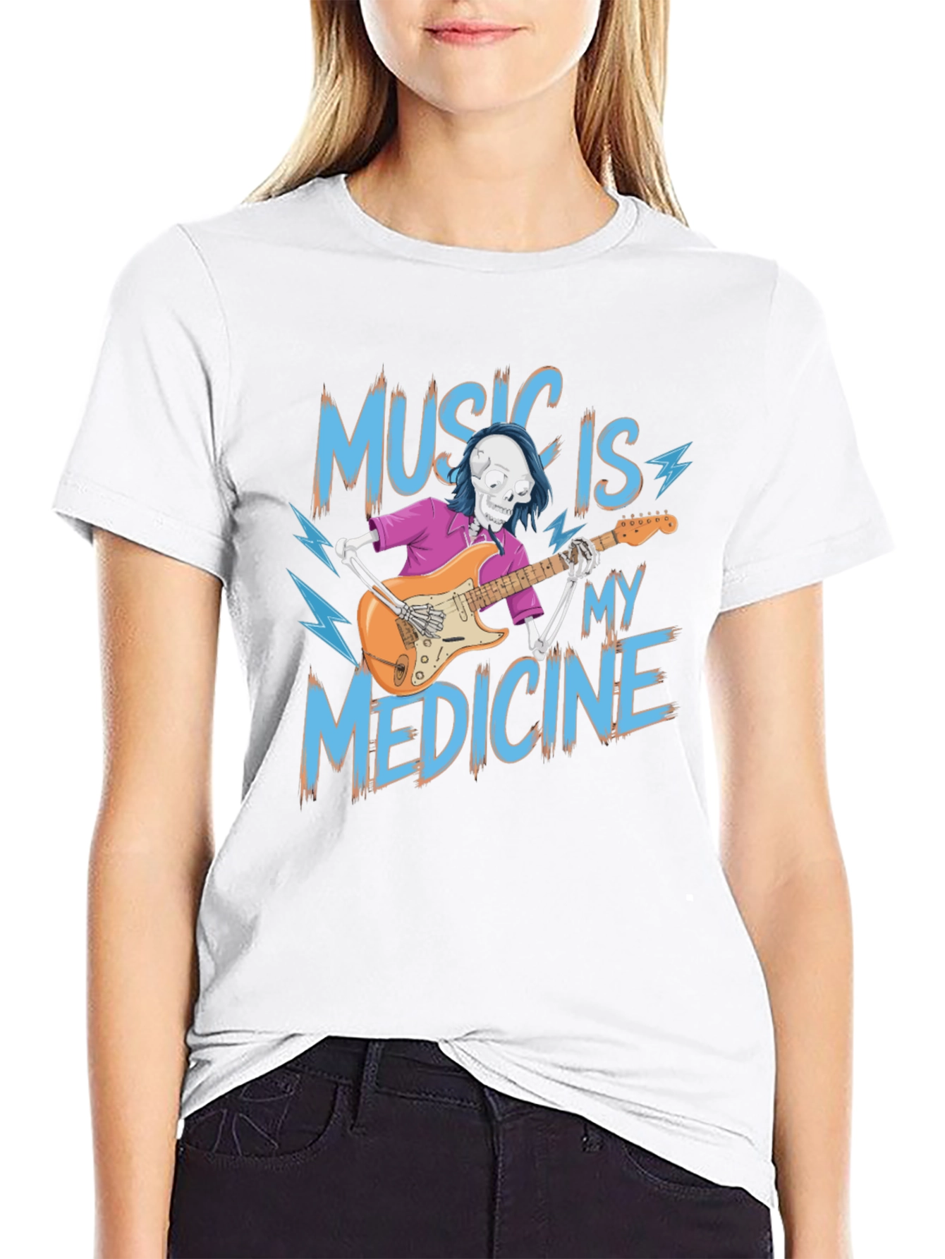 Black Music is My Medicine Skeleton Graphic T-Shirt view 9