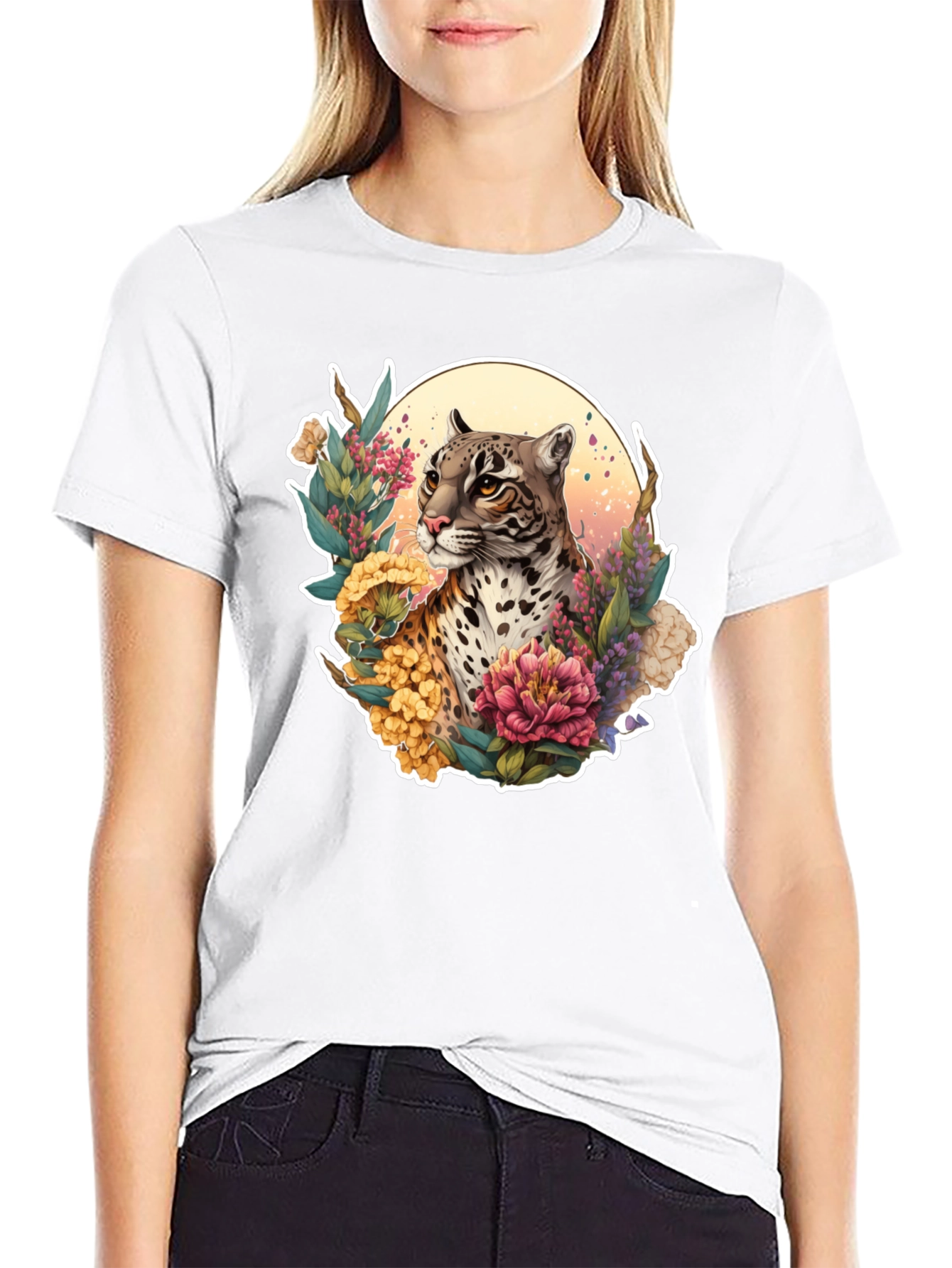 Black Ocelot Floral T-Shirt - Nature Inspired Design view 9