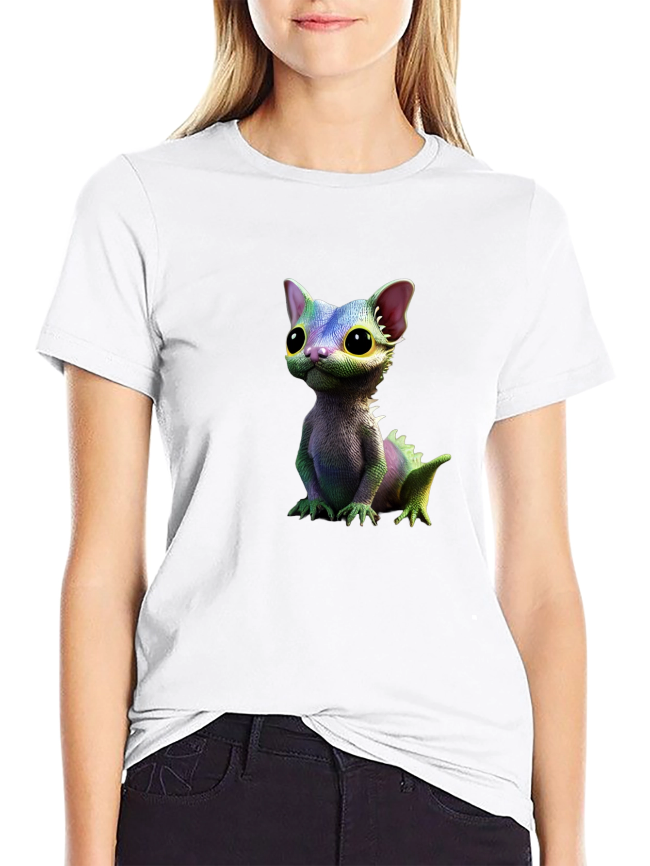 Black Cartoon Lizard Graphic Tee - Black T-Shirt view 9