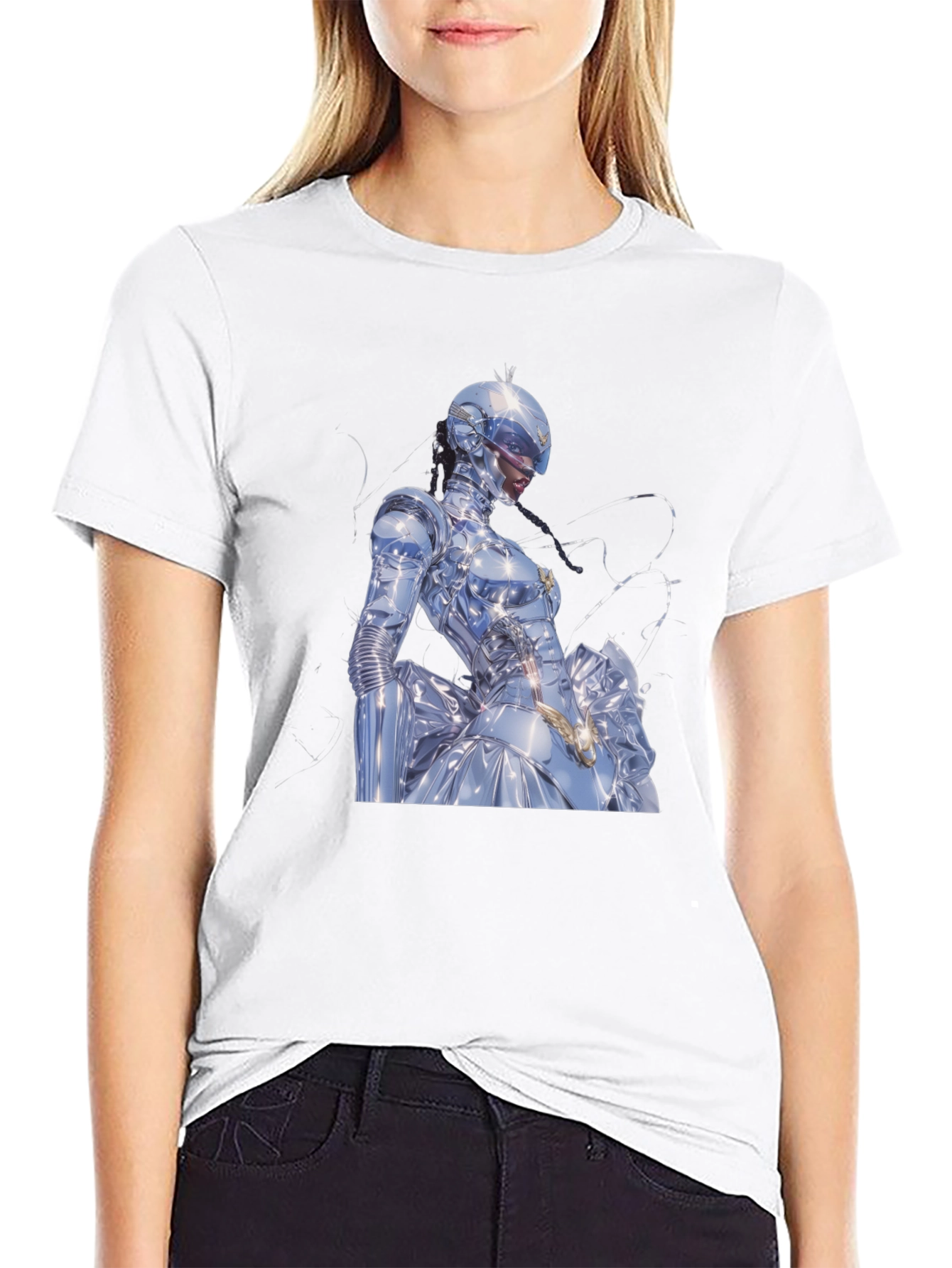 Black Futuristic Robot Woman T-Shirt view 9