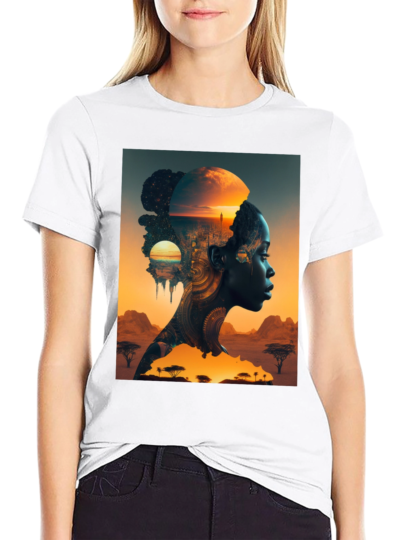 Black African Sunset Graphic T-Shirt view 9