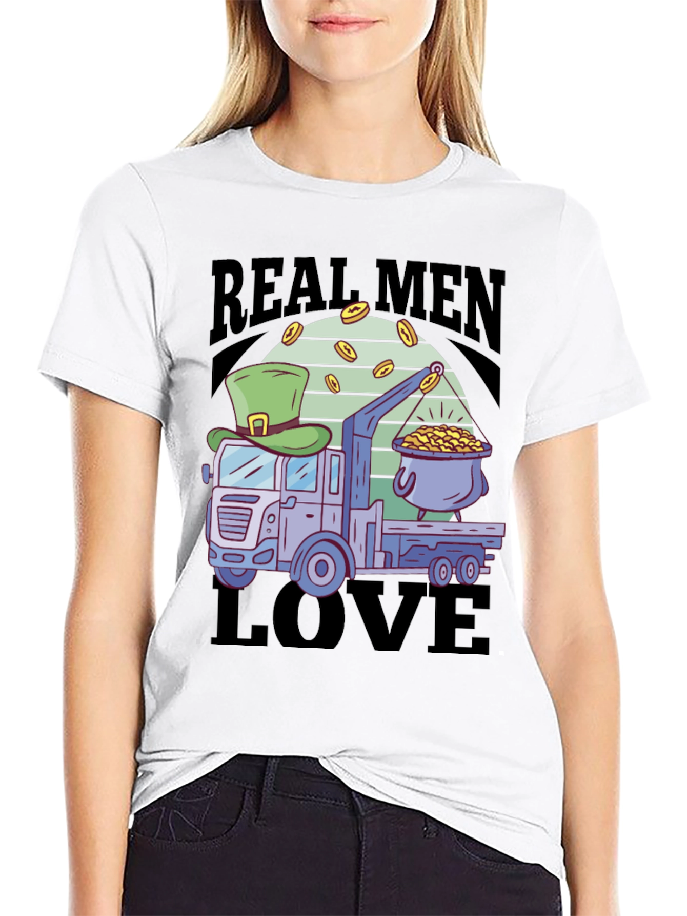 Black Real Men Love Trucks St. Patrick's Day T-Shirt view 9