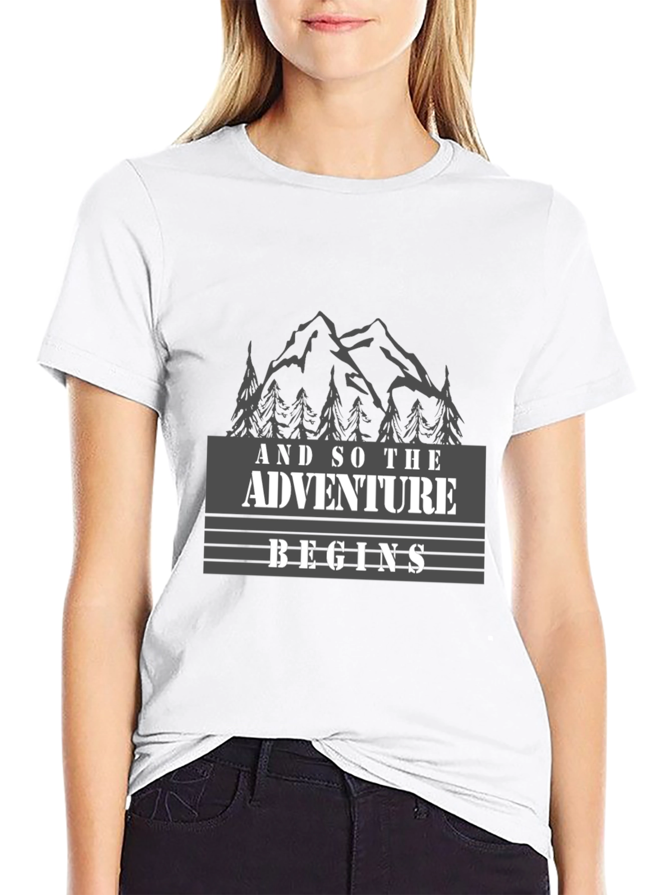 Black Adventure Begins Graphic Tee - Black Cotton Blend view 9