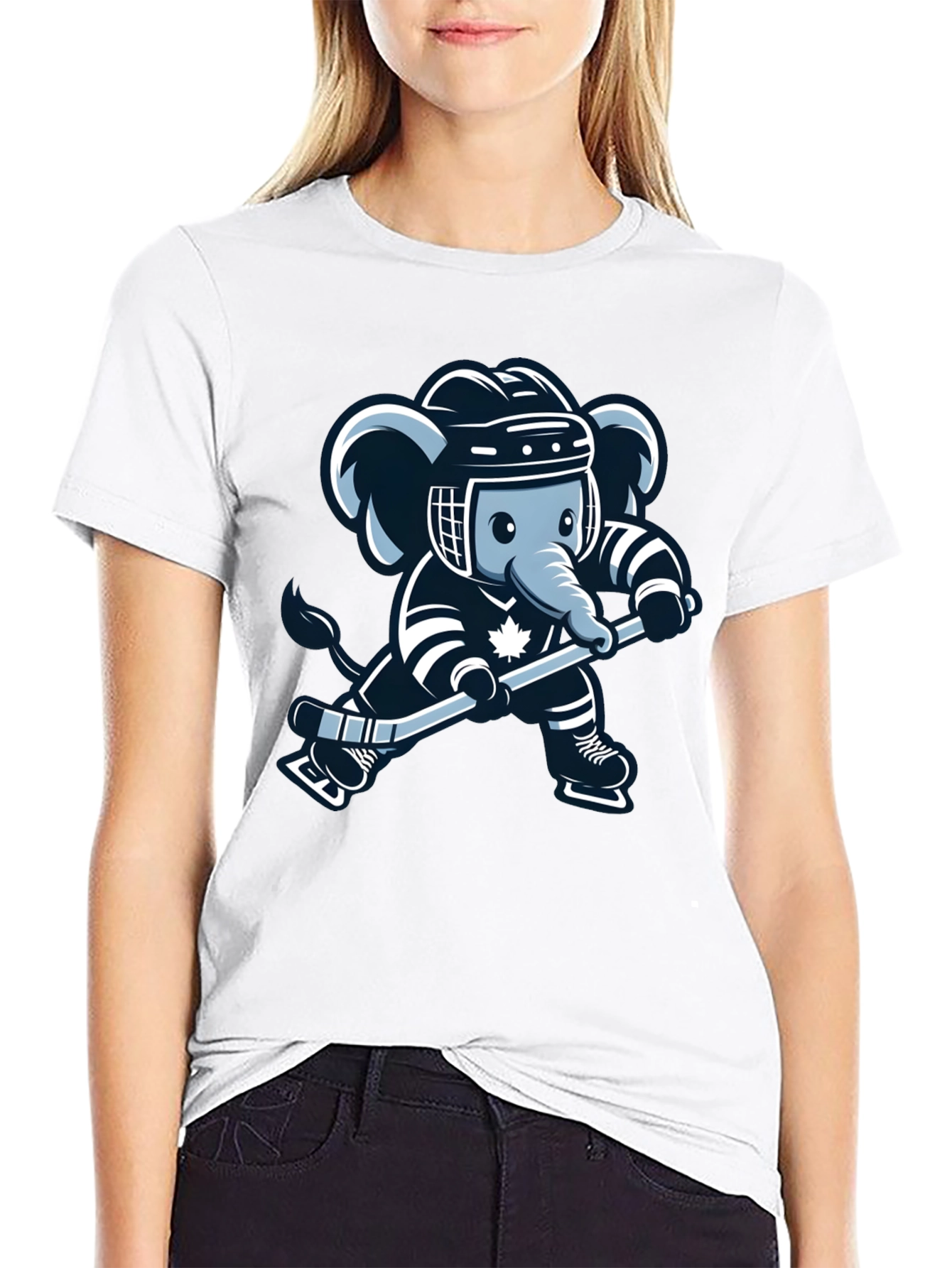 Black Hockey Elephant Graphic Tee - Black Cotton T-Shirt view 9