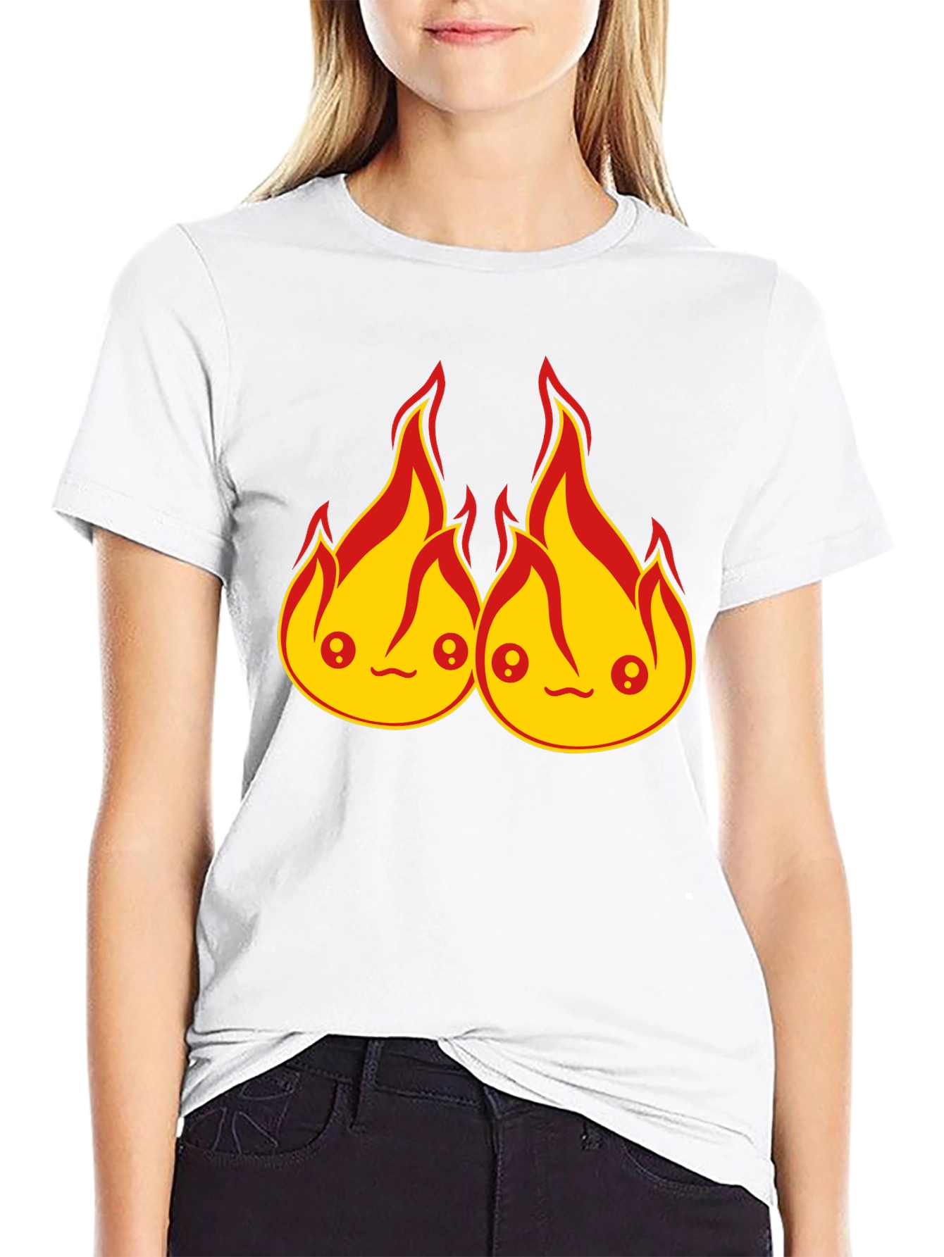Black Kawaii Fire Flames Graphic T-Shirt - Cute Design view 9