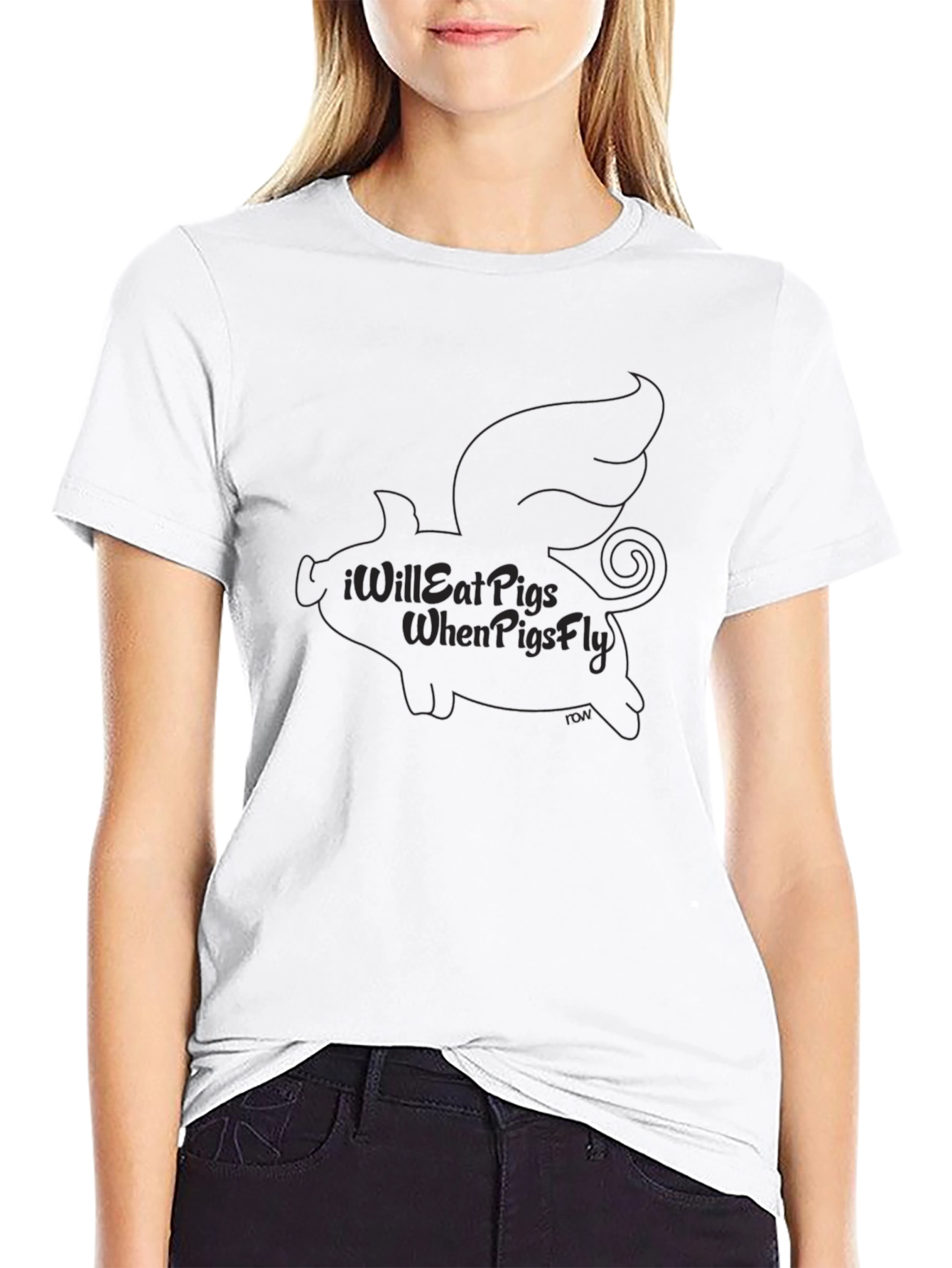 Black Funny "I Will Eat Pigs When Pigs Fly" Graphic Tee view 9