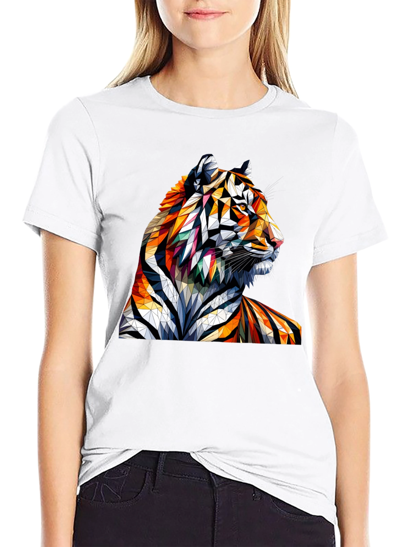 Black Geometric Tiger Graphic Tee - Unique Animal Art Shirt view 9