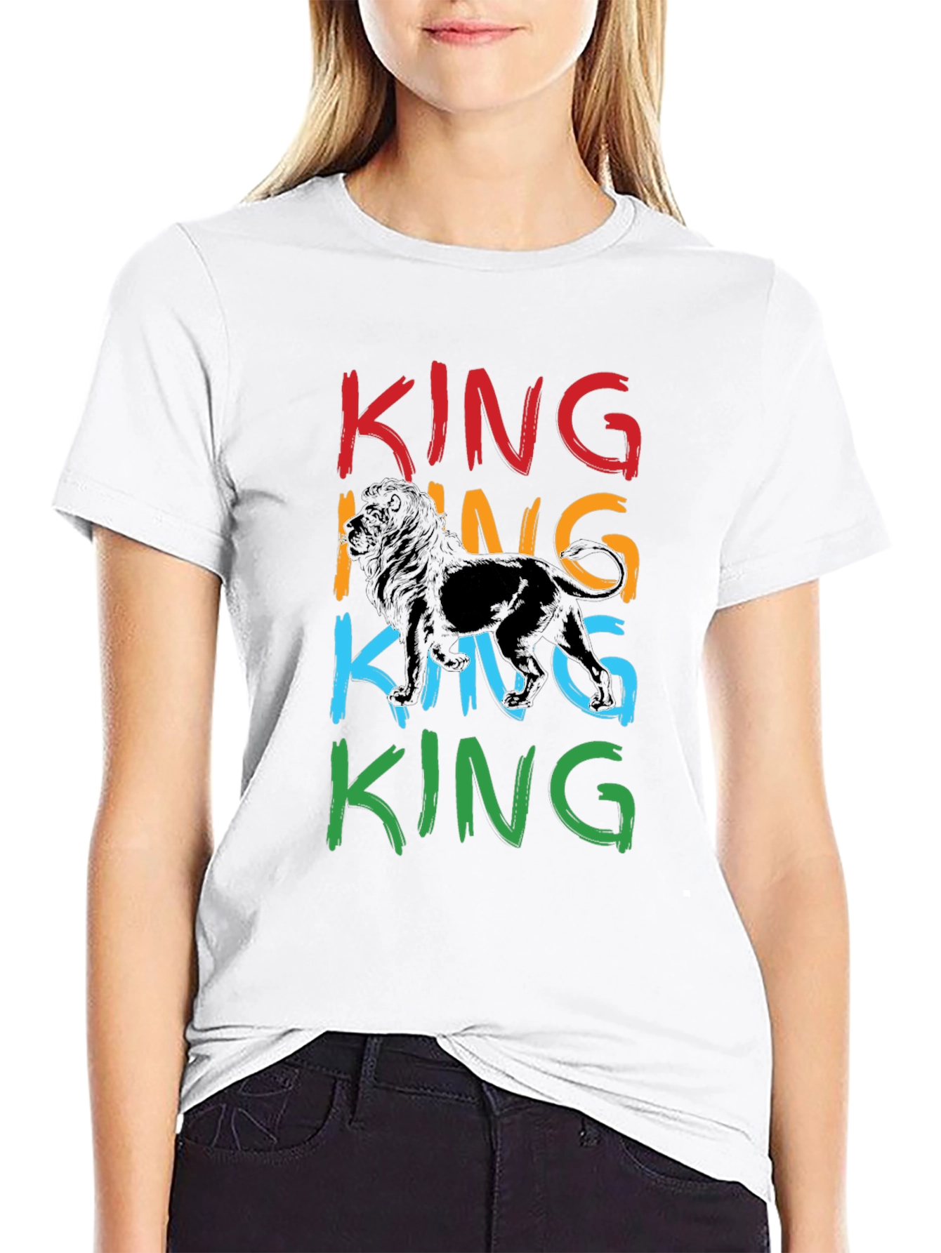 Black King Lion Graphic Print Men's T-Shirt view 9