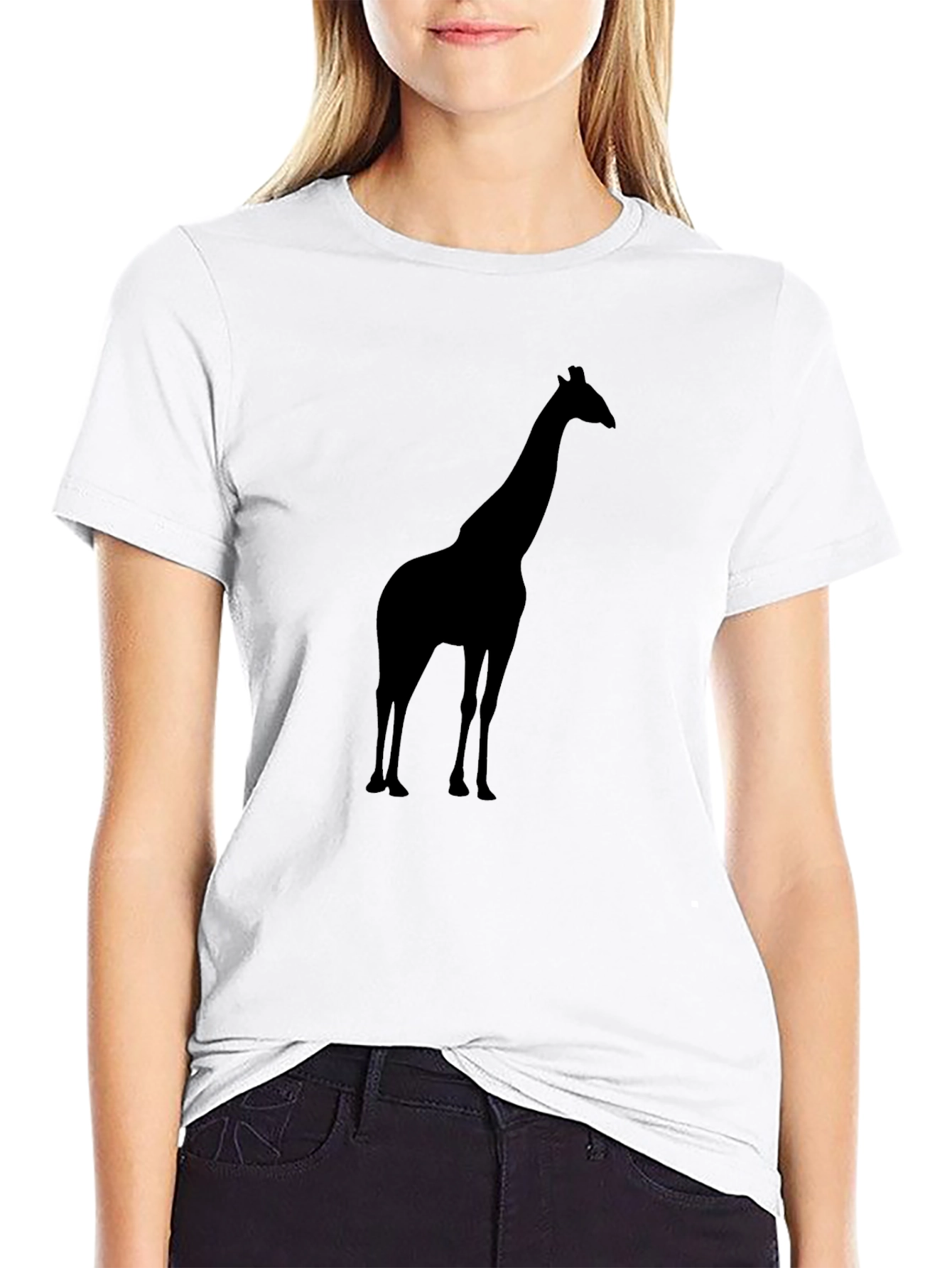 Black Giraffe Silhouette Black T-Shirt view 9