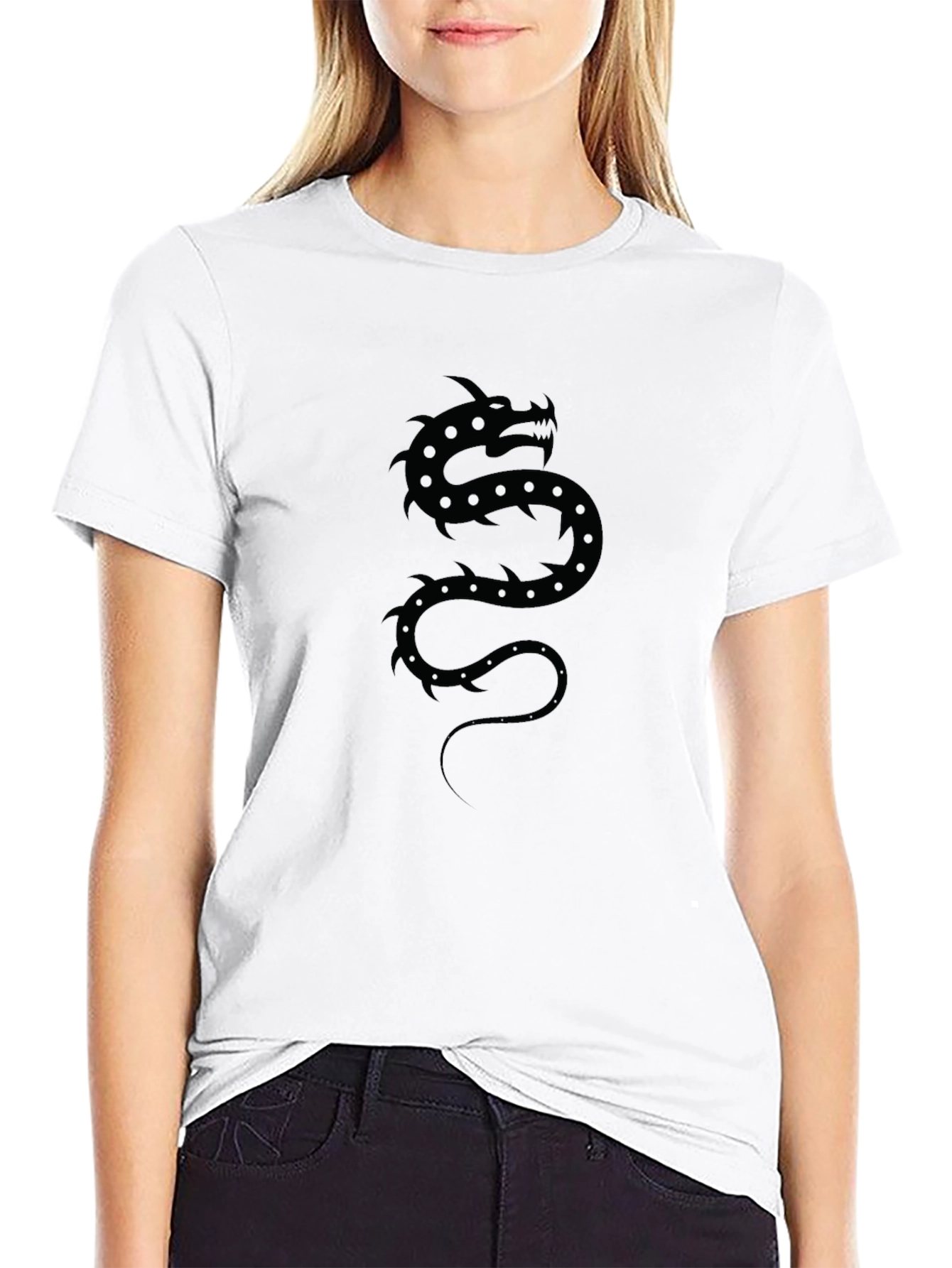 Black Black Dragon Print T-Shirt view 9