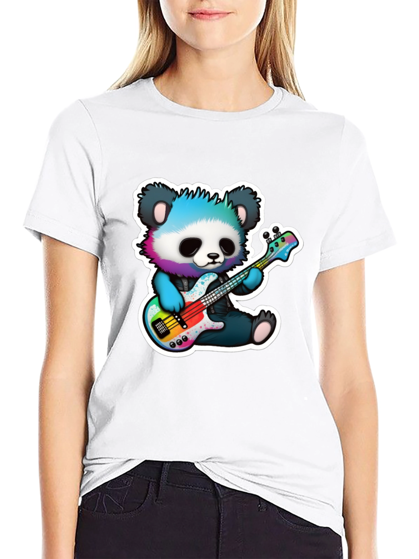 Black Panda Guitarist Graphic Tee - Cool Bear Musician Shirt view 9