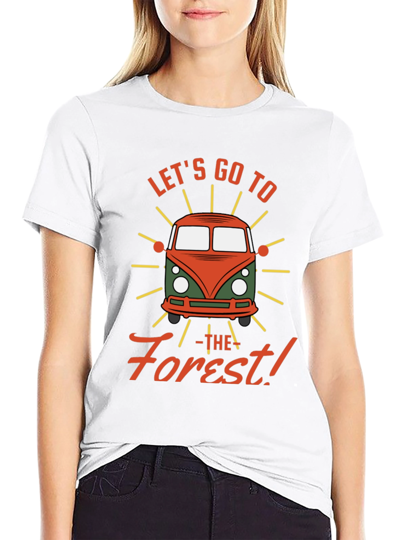 Black Let's Go to the Forest Retro Camper Van Graphic Tee view 9
