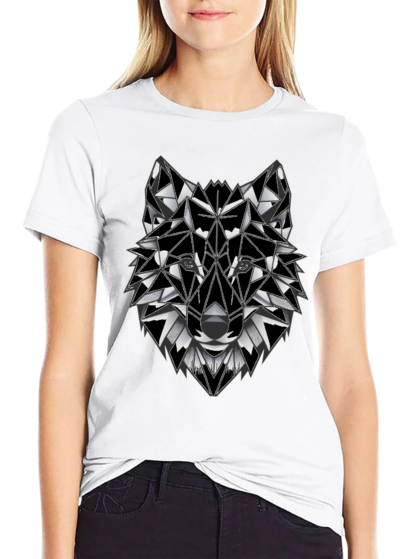 Black Geometric Wolf Graphic Tee - Stylish Men's T-Shirt view 9