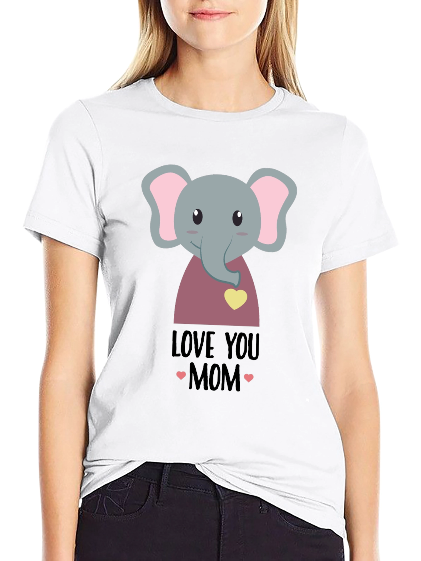 Black Love You Mom Elephant Graphic T-Shirt view 9