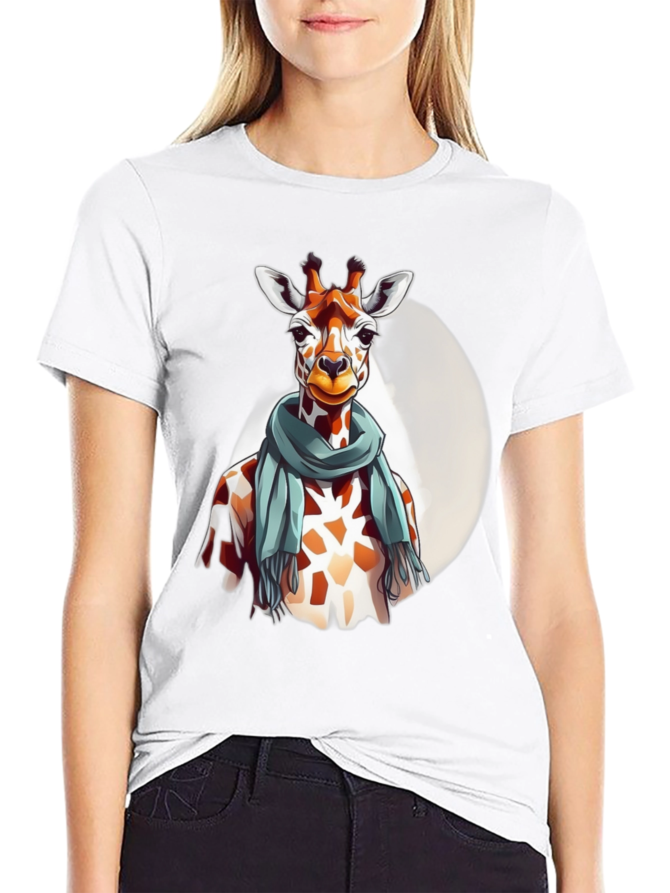 Black Giraffe Scarf Graphic Tee - Unique Design view 9