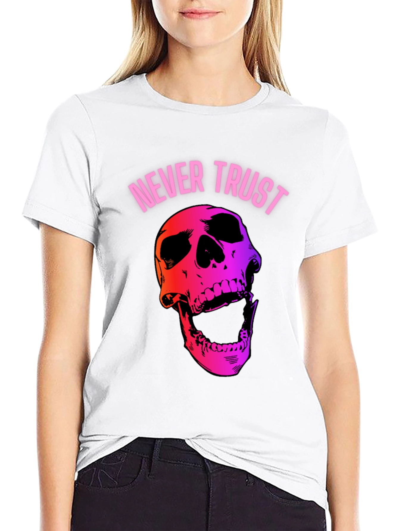 Black Never Trust Skull Graphic Tee view 9