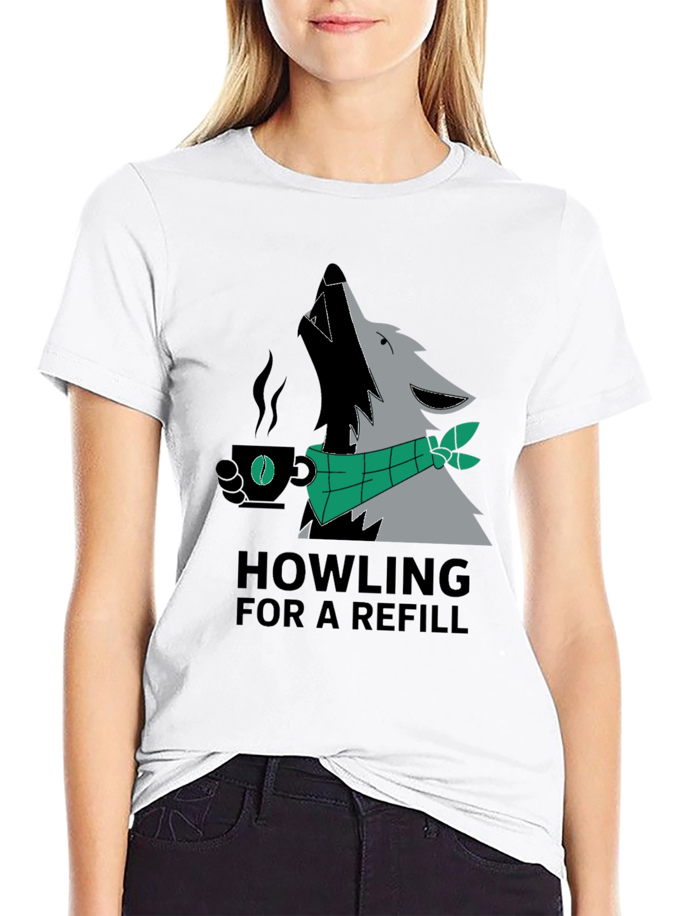 Black Howling For A Refill Wolf Coffee T-Shirt view 9