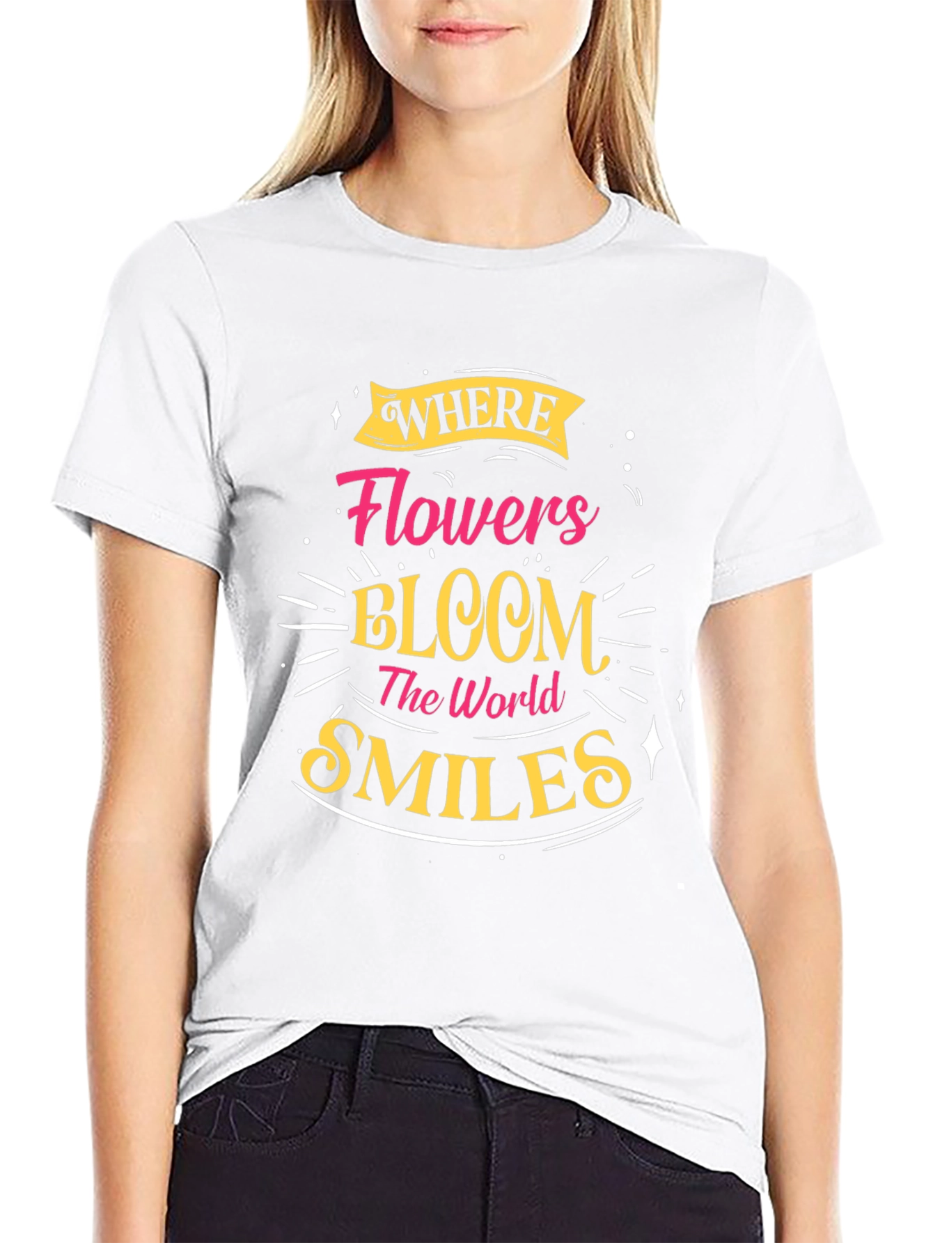 Black Floral Bloom Smiles Black Graphic Tee view 9