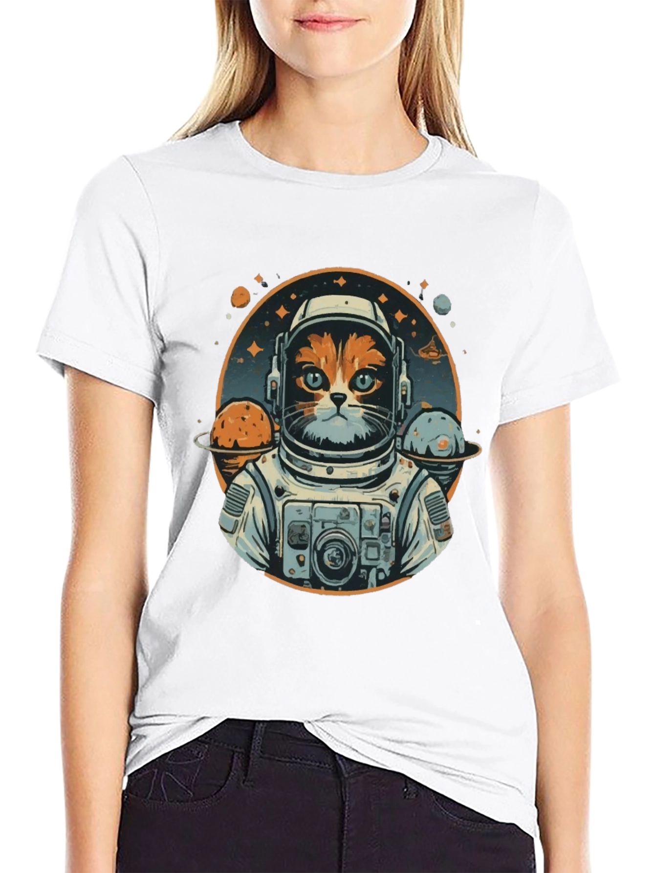 Black Cat Astronaut Graphic T-Shirt - Space Kitty Tee view 9