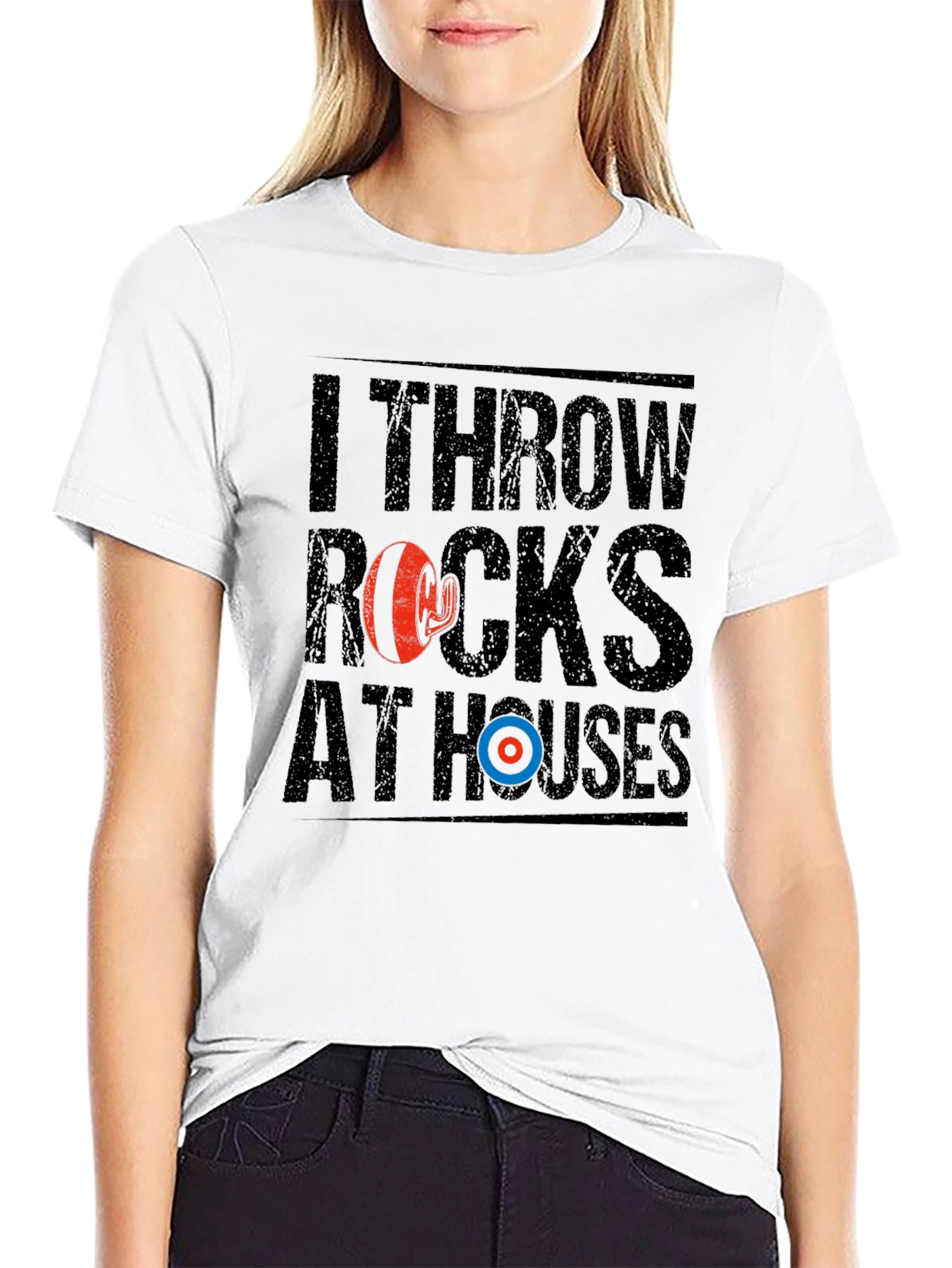 I Throw Rocks At Houses Funny Curling T-Shirt - 9