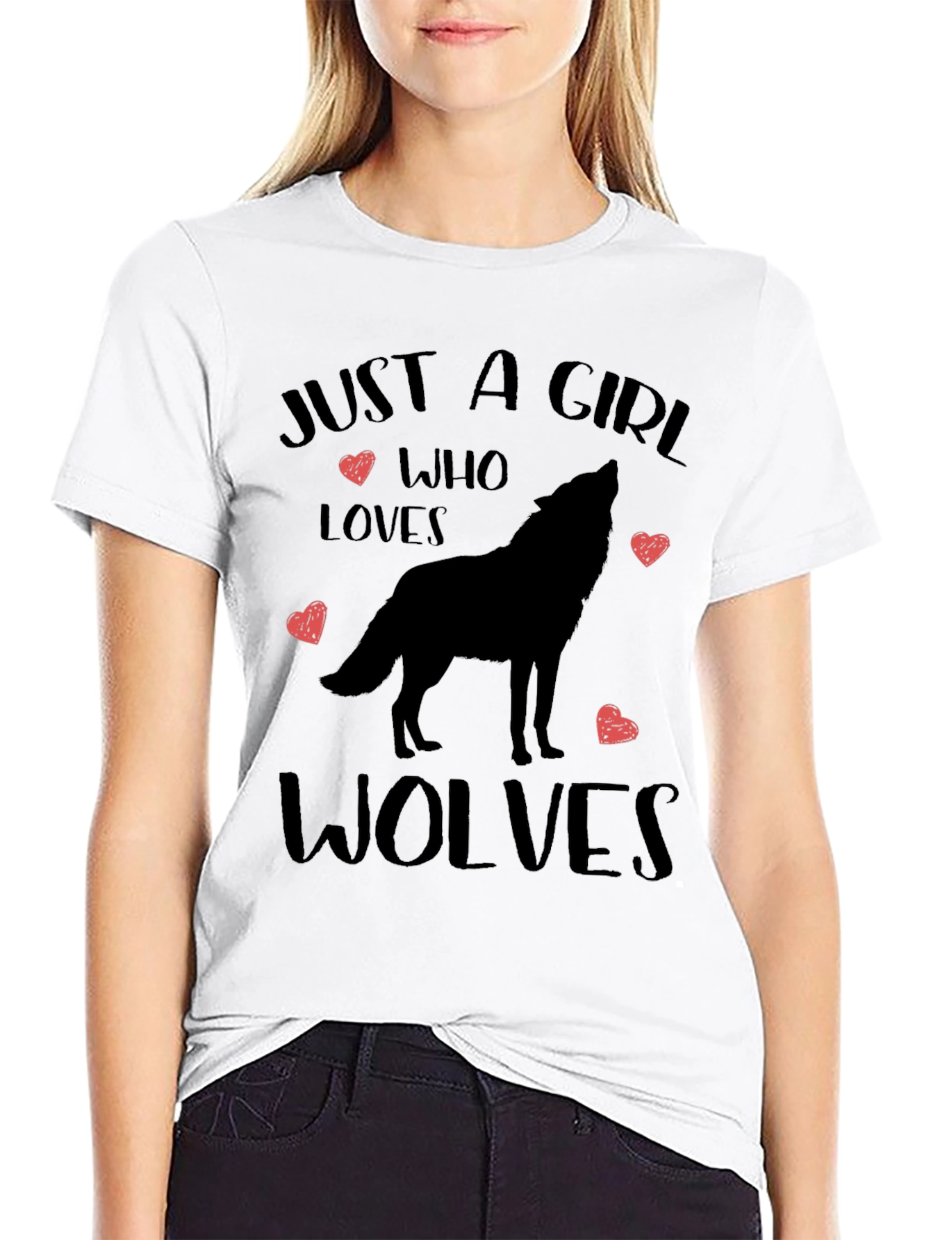 Black Just a Girl Who Loves Wolves T-Shirt view 9