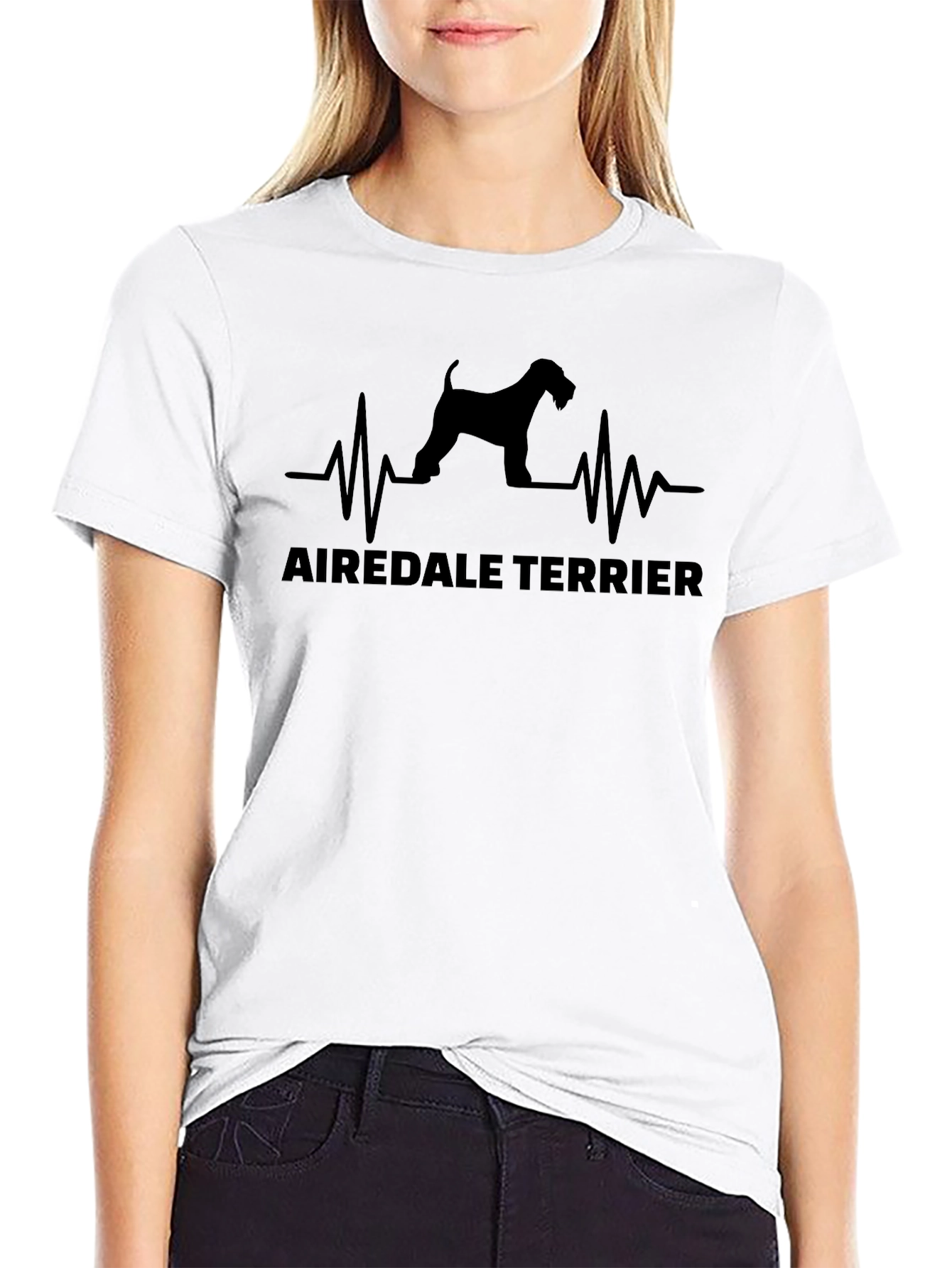 Black Airedale Terrier Heartbeat Graphic T-Shirt view 9