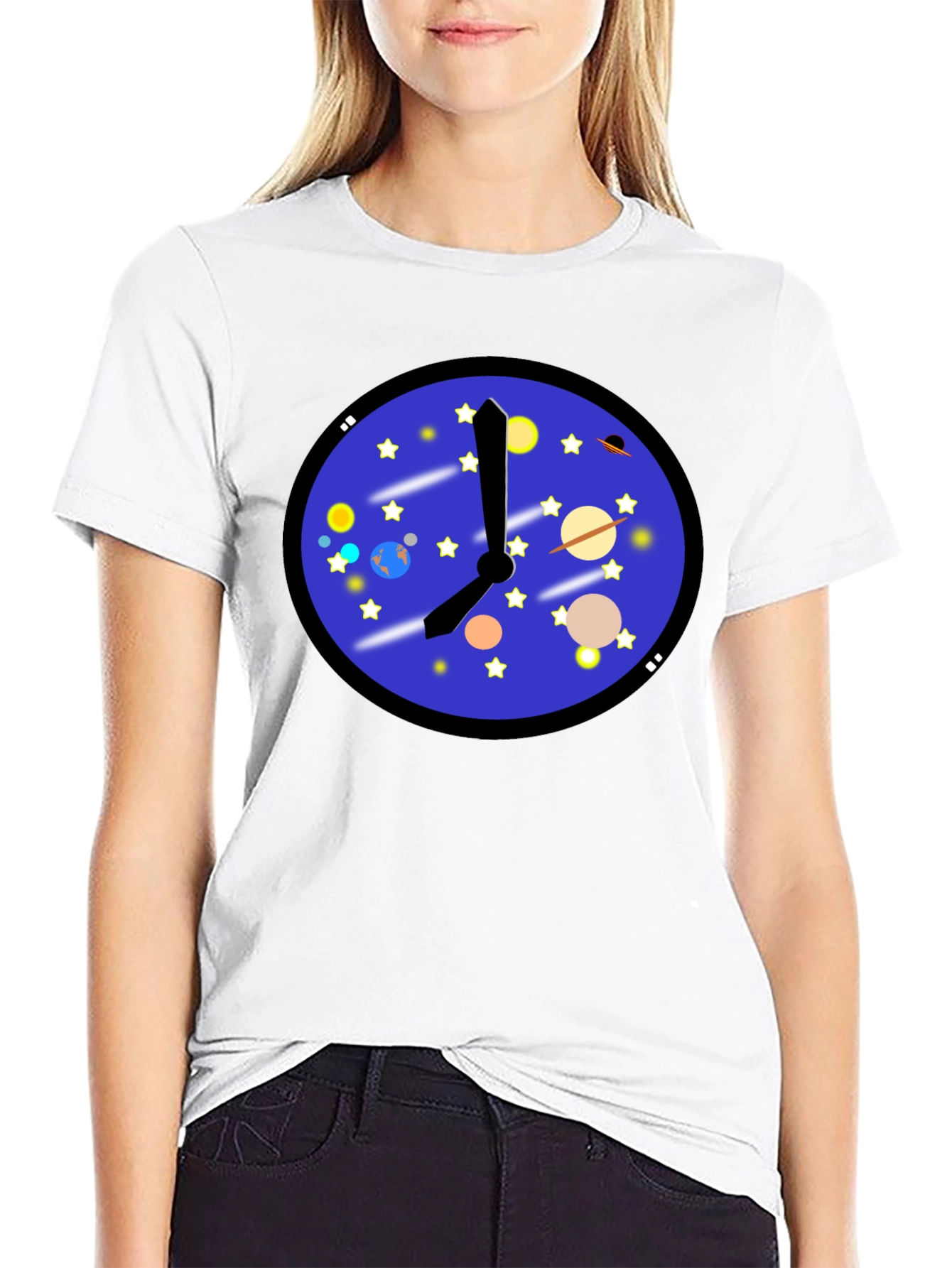 Black Space Time T-Shirt - Galaxy Clock Design view 9