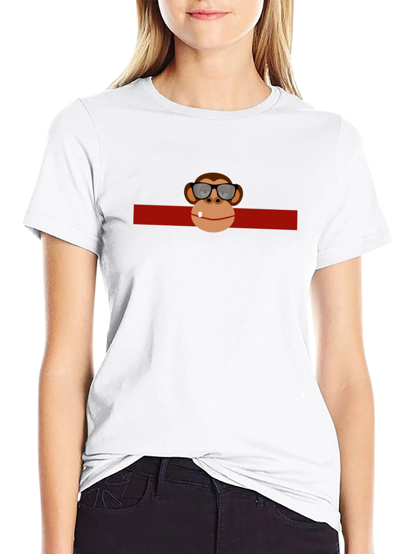 Black Funny Monkey in Glasses Graphic Black T-Shirt view 9