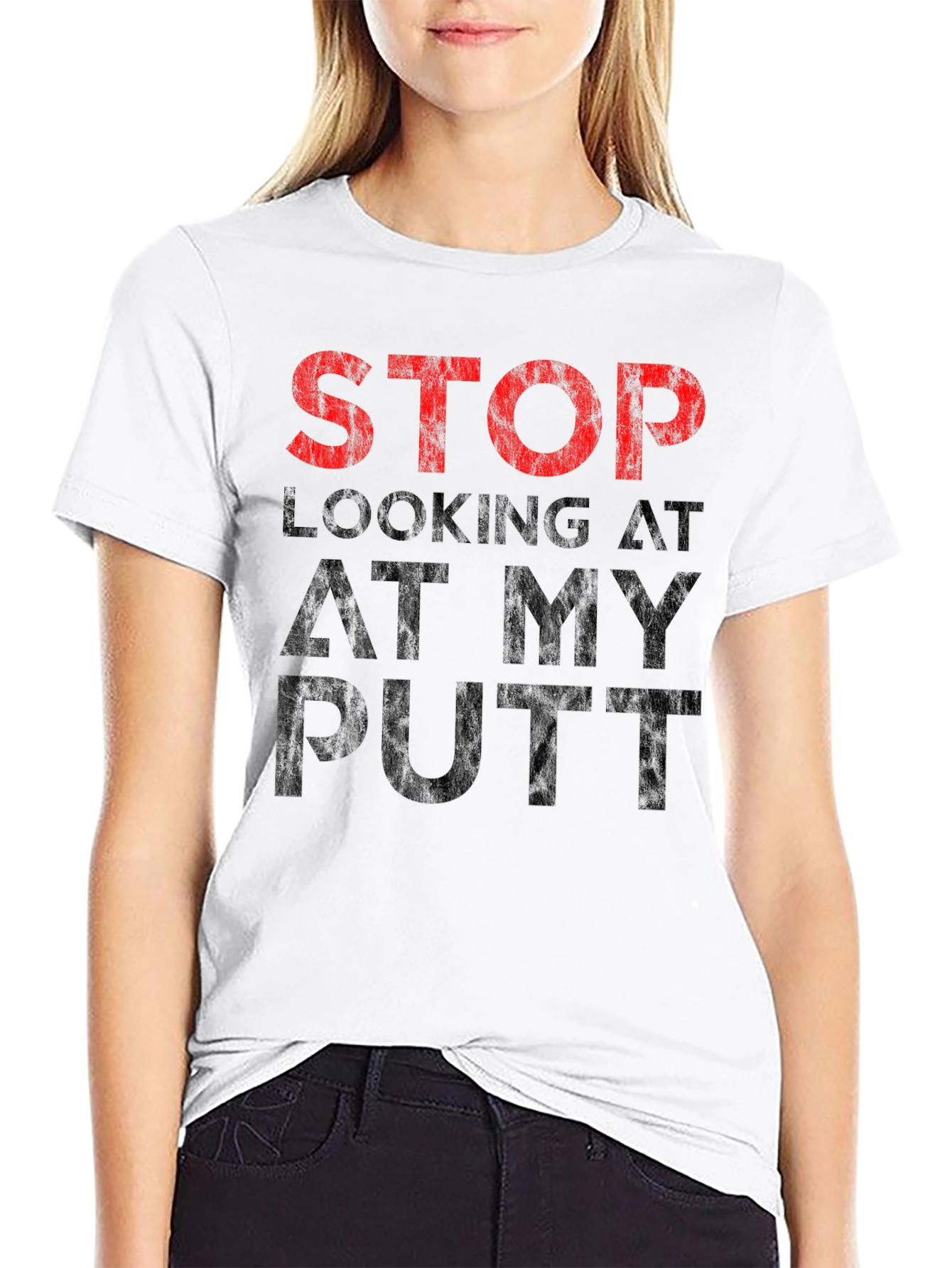 Black Stop Looking At My Putt T-Shirt - Funny Golf Tee view 9