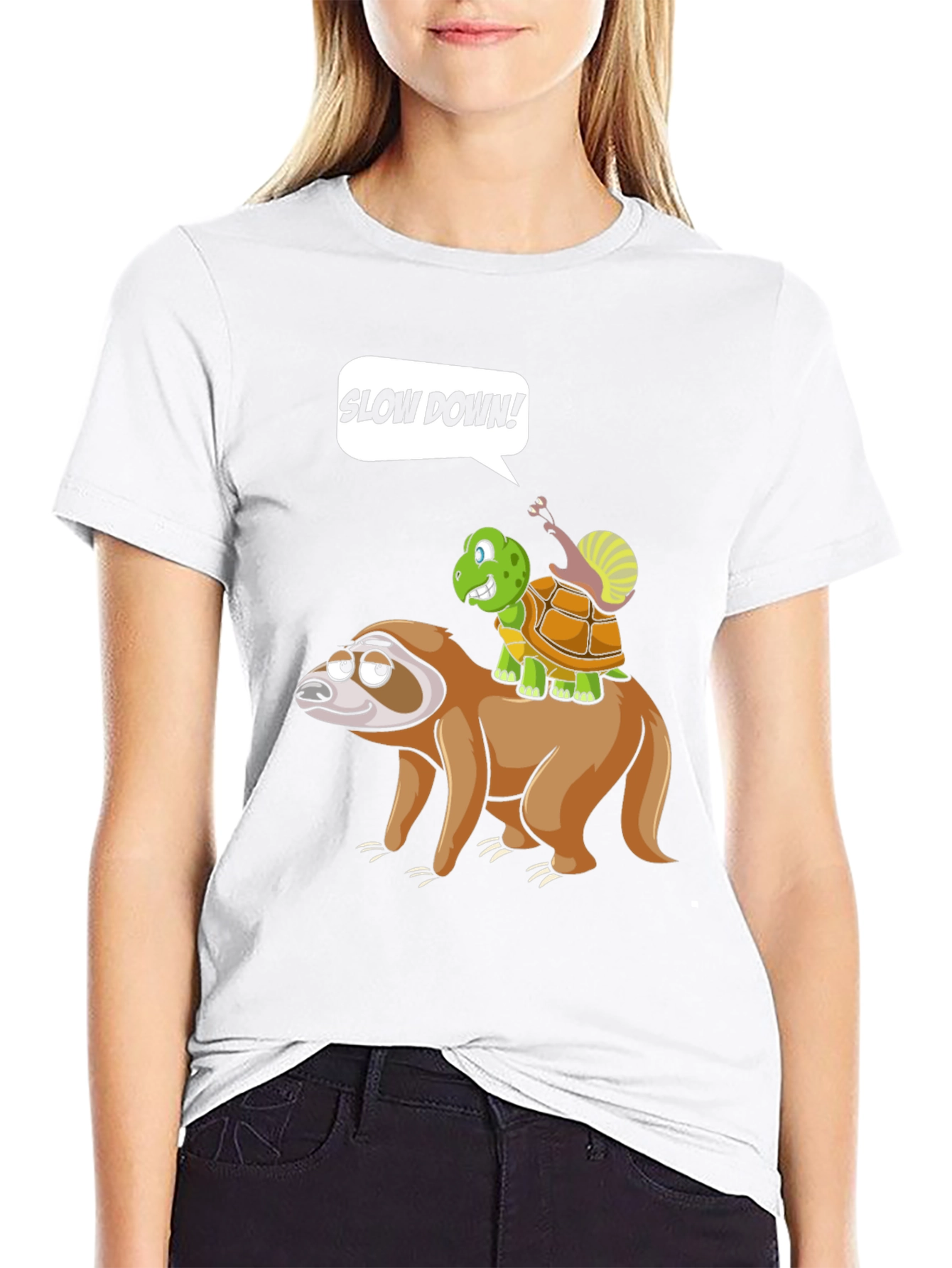 Black Funny Slow Down Sloth, Turtle, and Snail T-Shirt view 9