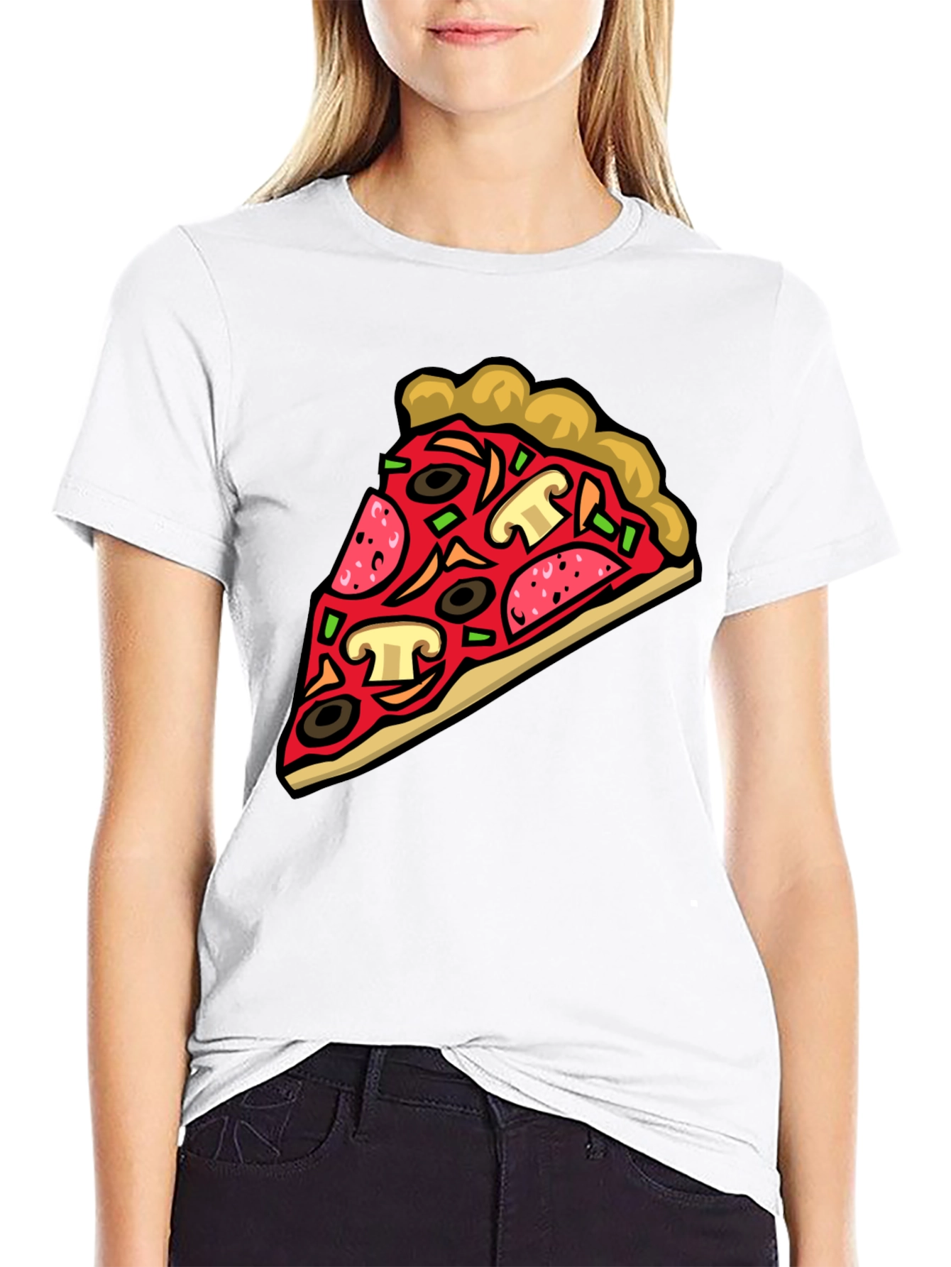Black Pizza Slice Graphic Tee - Black Crew Neck view 9