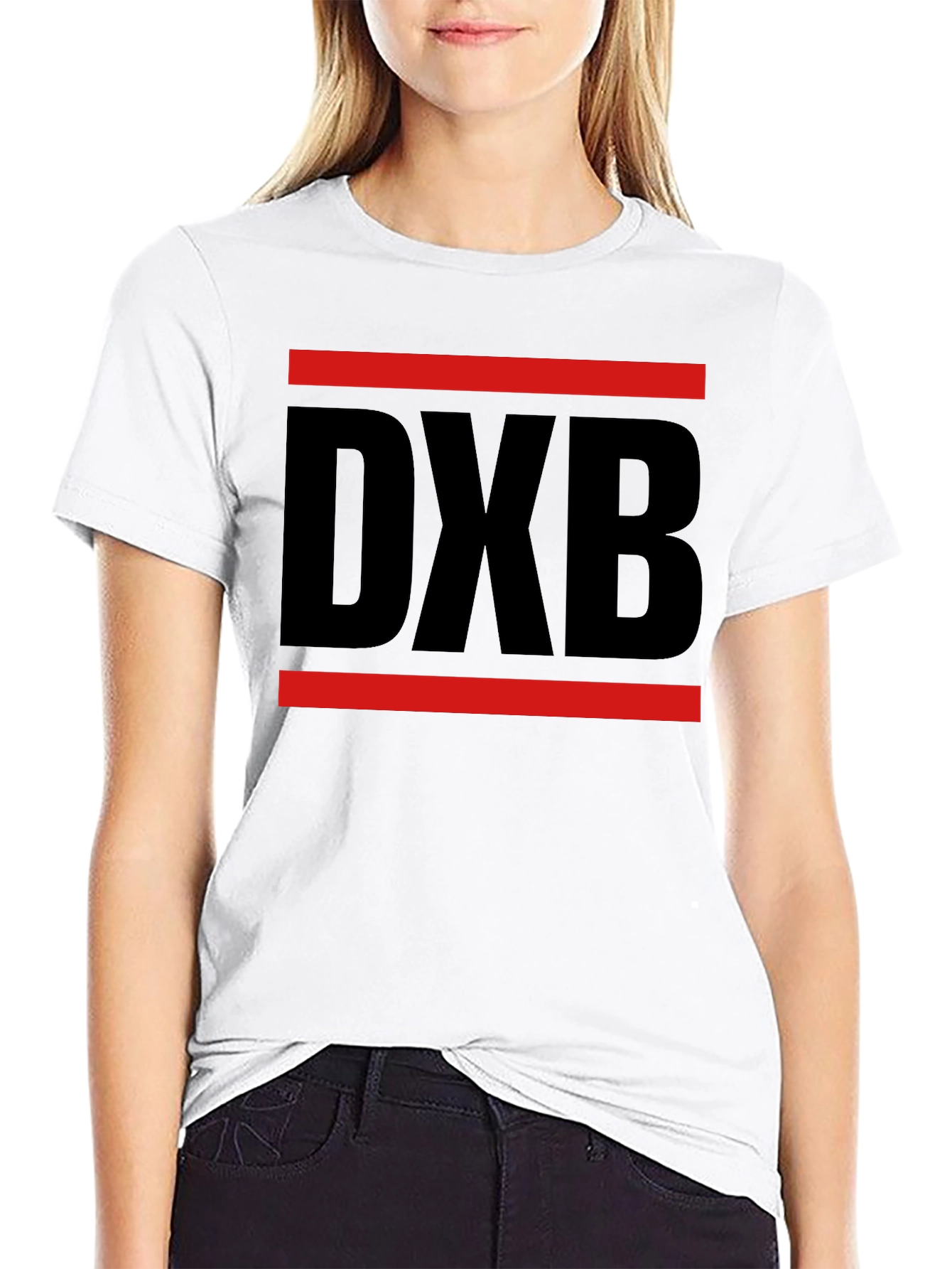Black DXB Bold Graphic Tee - Modern Airport Code Shirt view 9
