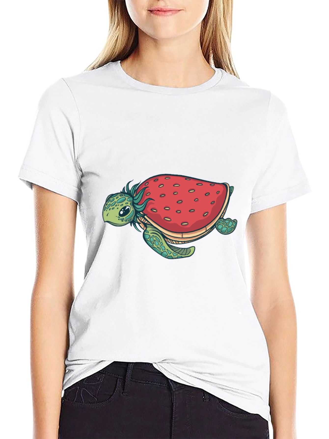 Black Strawberry Turtle Graphic Tee - Black Cotton Blend view 9