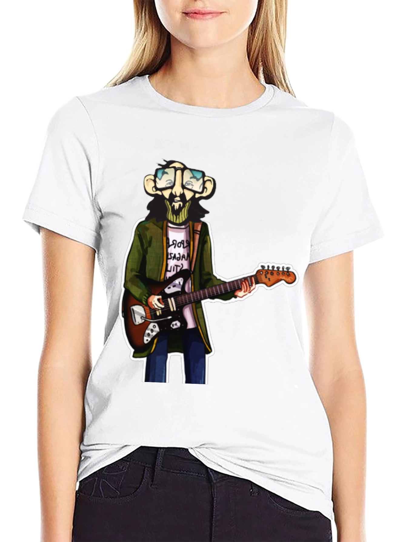 Black Cartoon Guitar Player Graphic Tee view 9