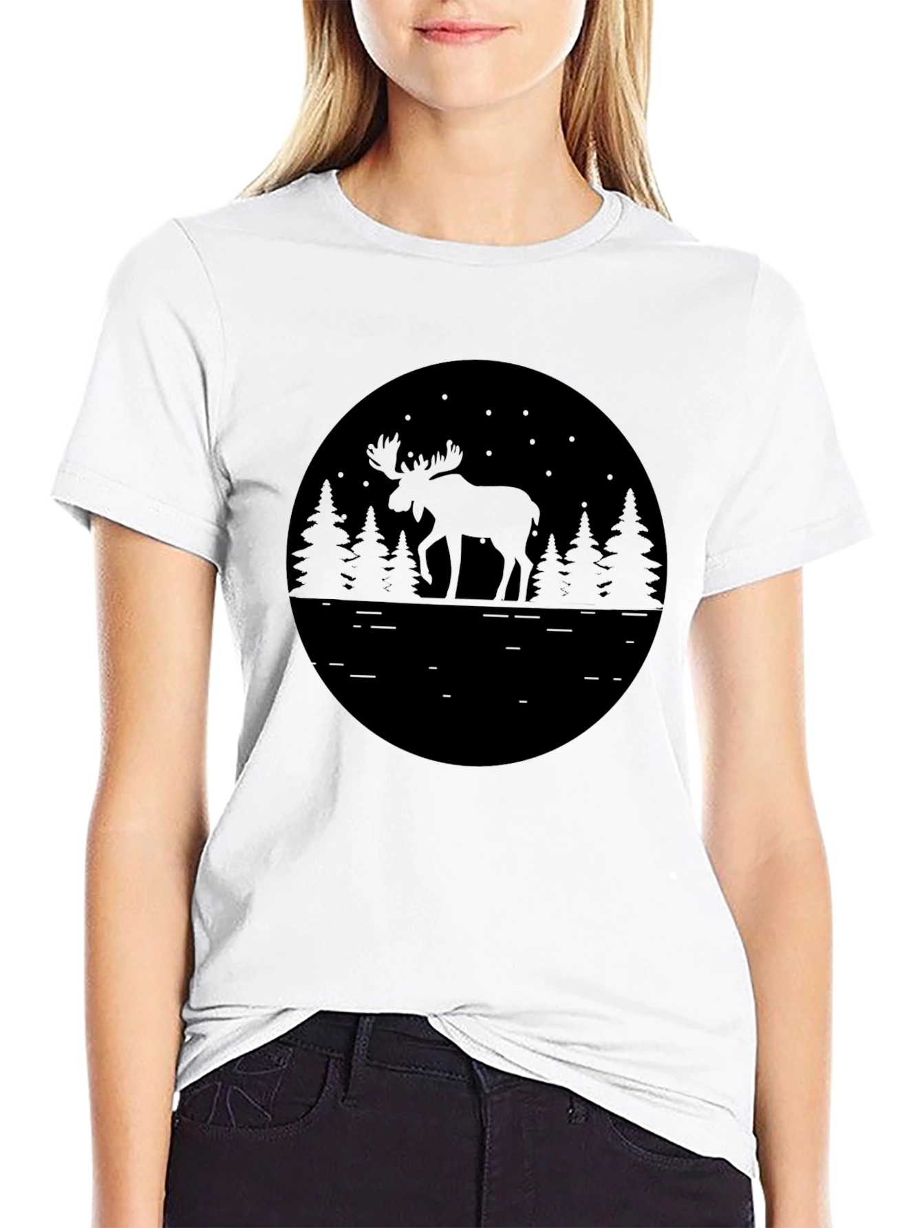 Black Moose in Forest Graphic Tee - Stylish Nature Lover T-Shirt view 9
